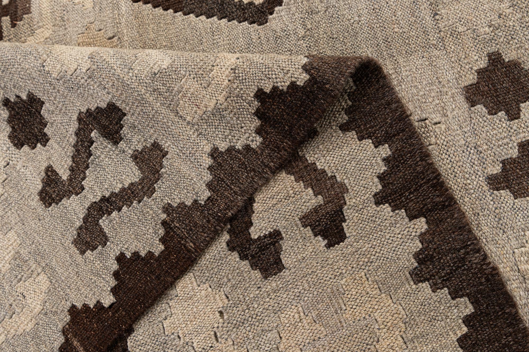 6' 10 x 9' 8 Hand Woven Kilim Maymana Wool Rug