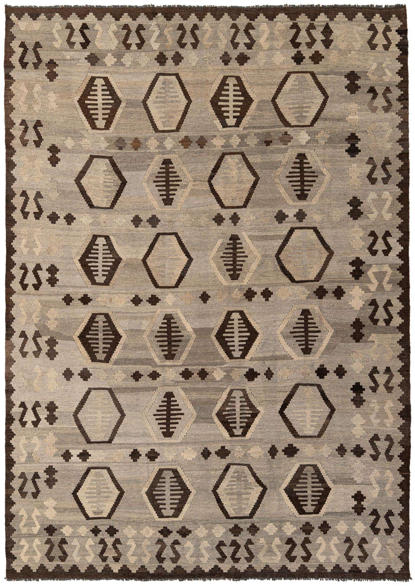 6' 10 x 9' 8 Hand Woven Kilim Maymana Wool Rug