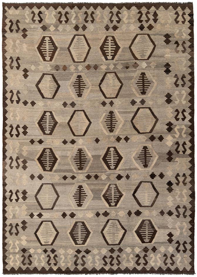 Detail image of 6' 10 x 9' 8 Hand Woven Kilim Maymana Wool Rug