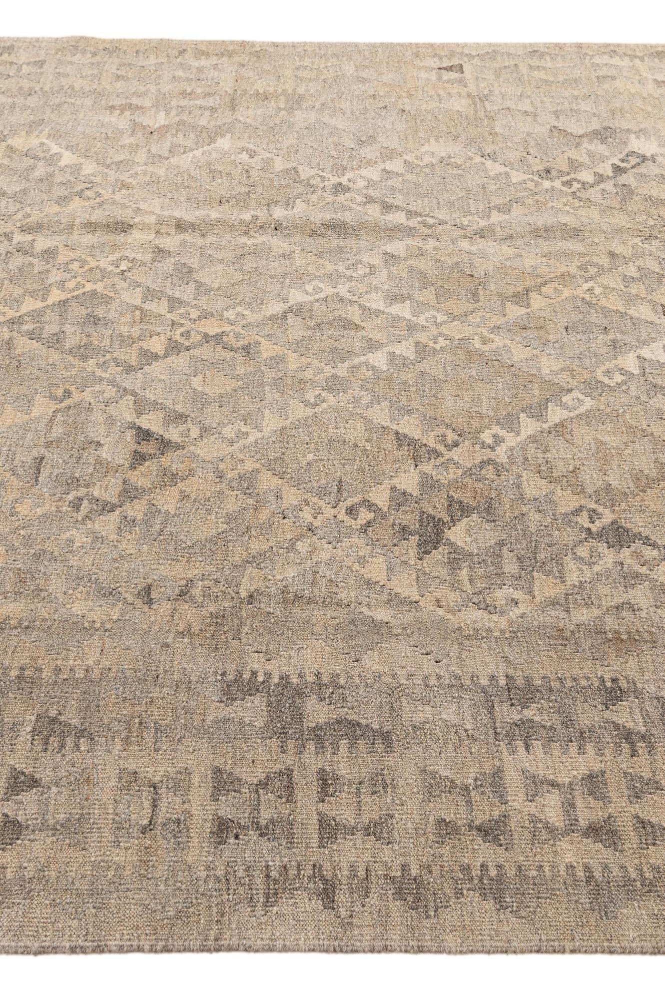 6' 10 x 9' 11 Hand Woven Kilim Maymana Wool Rug