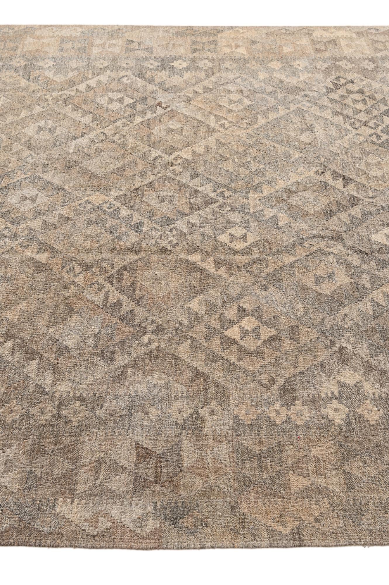 6' 10 x 9' 10 Hand Woven Kilim Maymana Wool Rug
