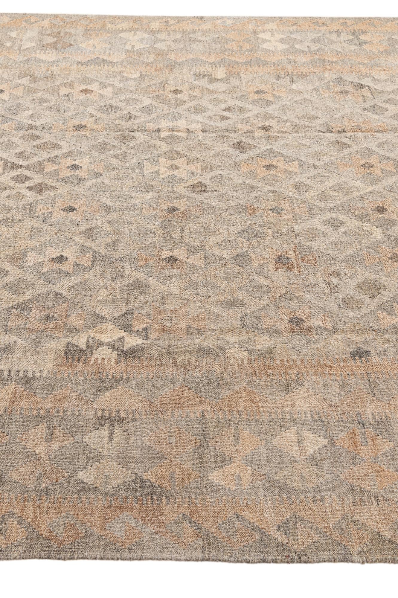 7' x 9' 9 Hand Woven Kilim Maymana Wool Rug
