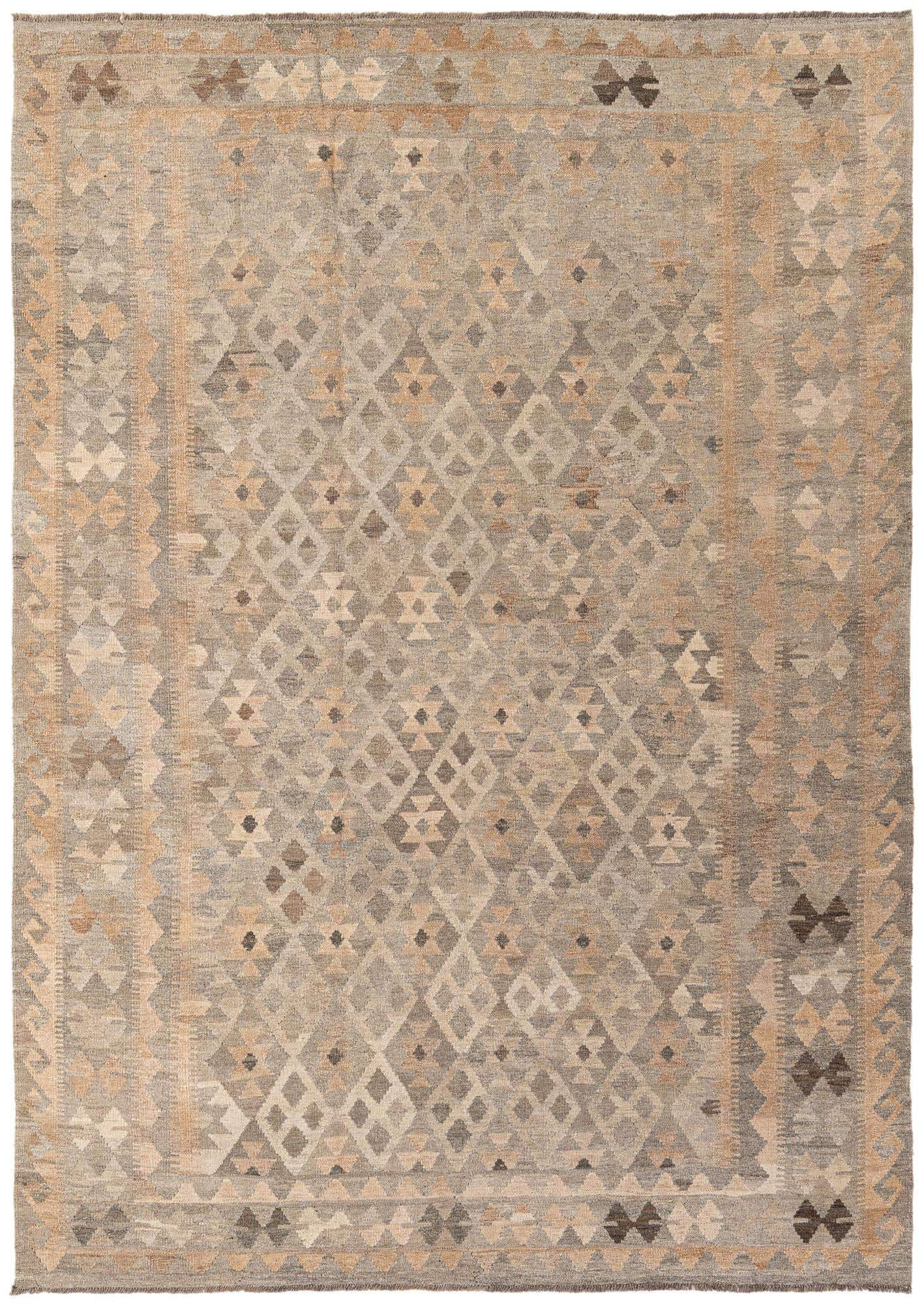 7' x 9' 9 Hand Woven Kilim Maymana Wool Rug