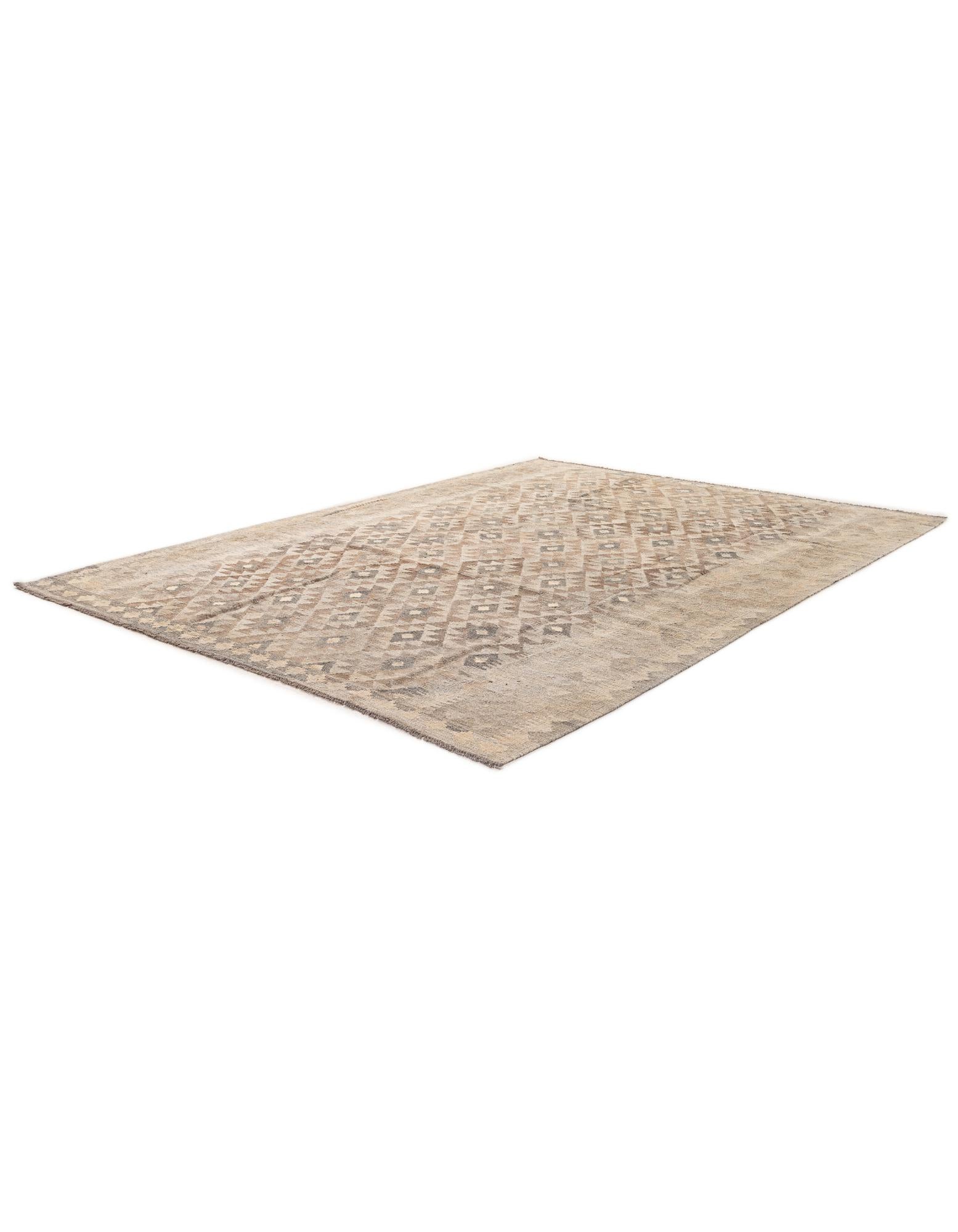 7' x 9' 9 Hand Woven Kilim Maymana Wool Rug
