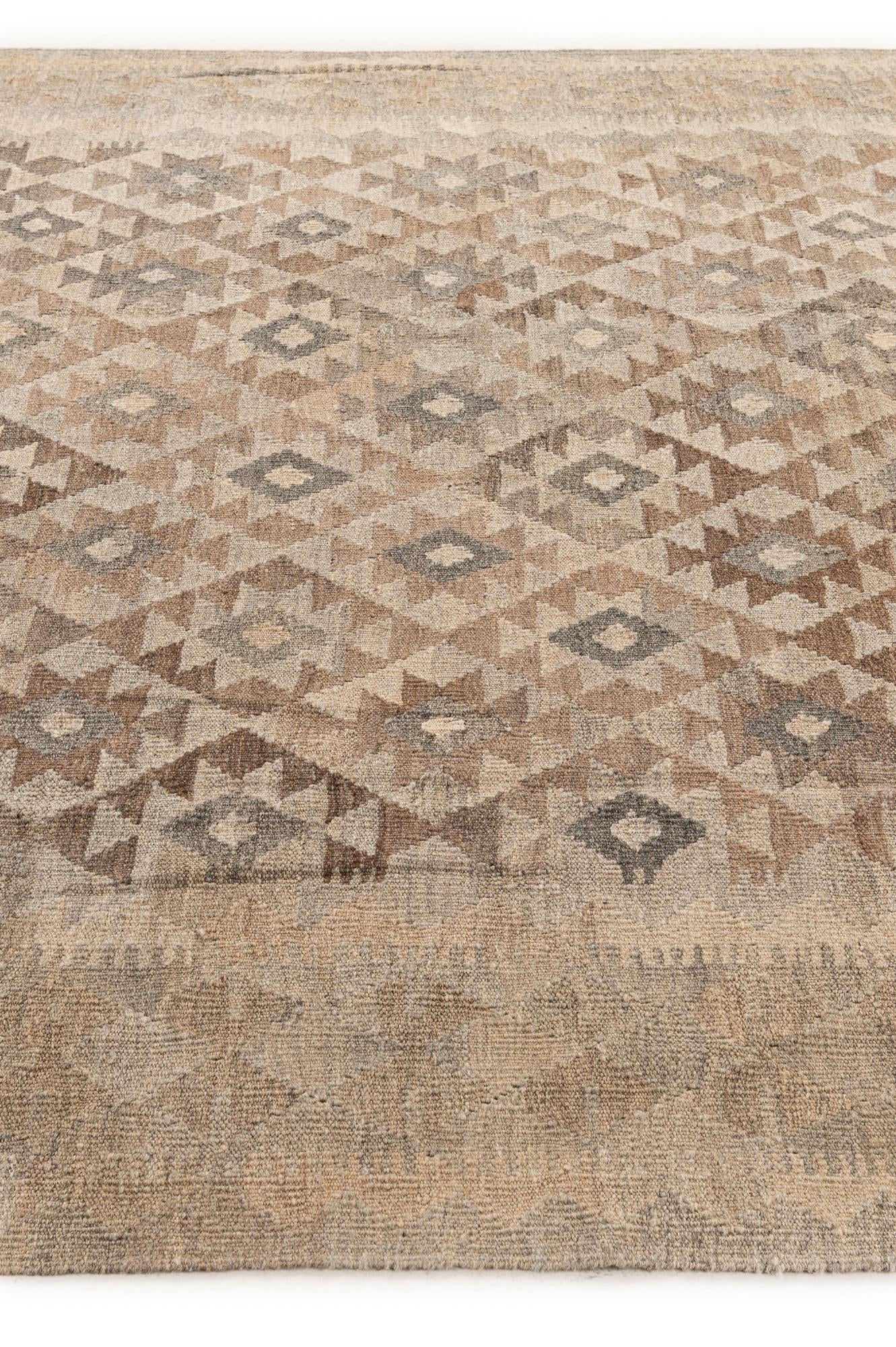 7' x 9' 9 Hand Woven Kilim Maymana Wool Rug