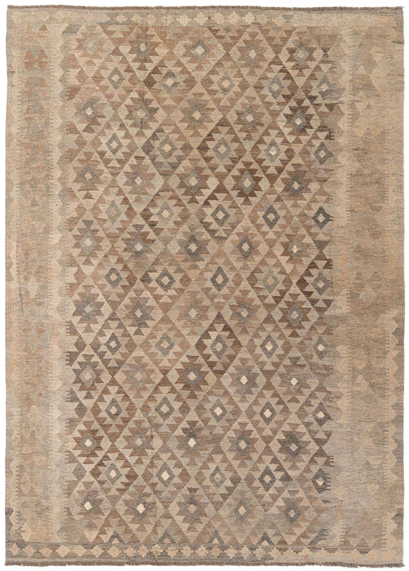 7' x 9' 9 Hand Woven Kilim Maymana Wool Rug