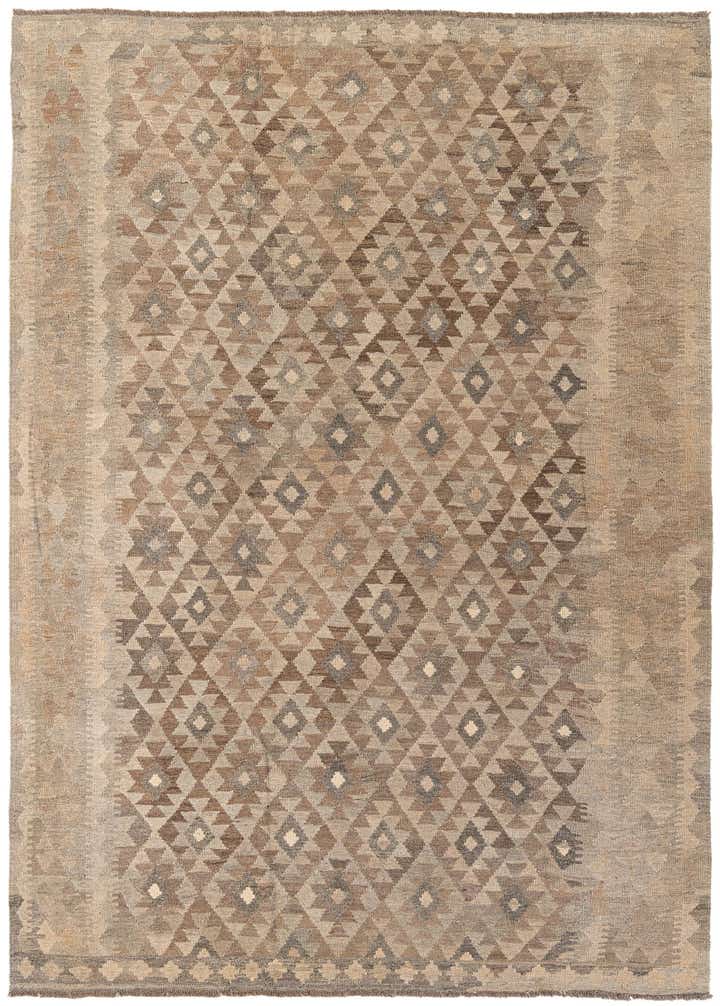 7' x 9' 9 Hand Woven Kilim Maymana Wool Rug