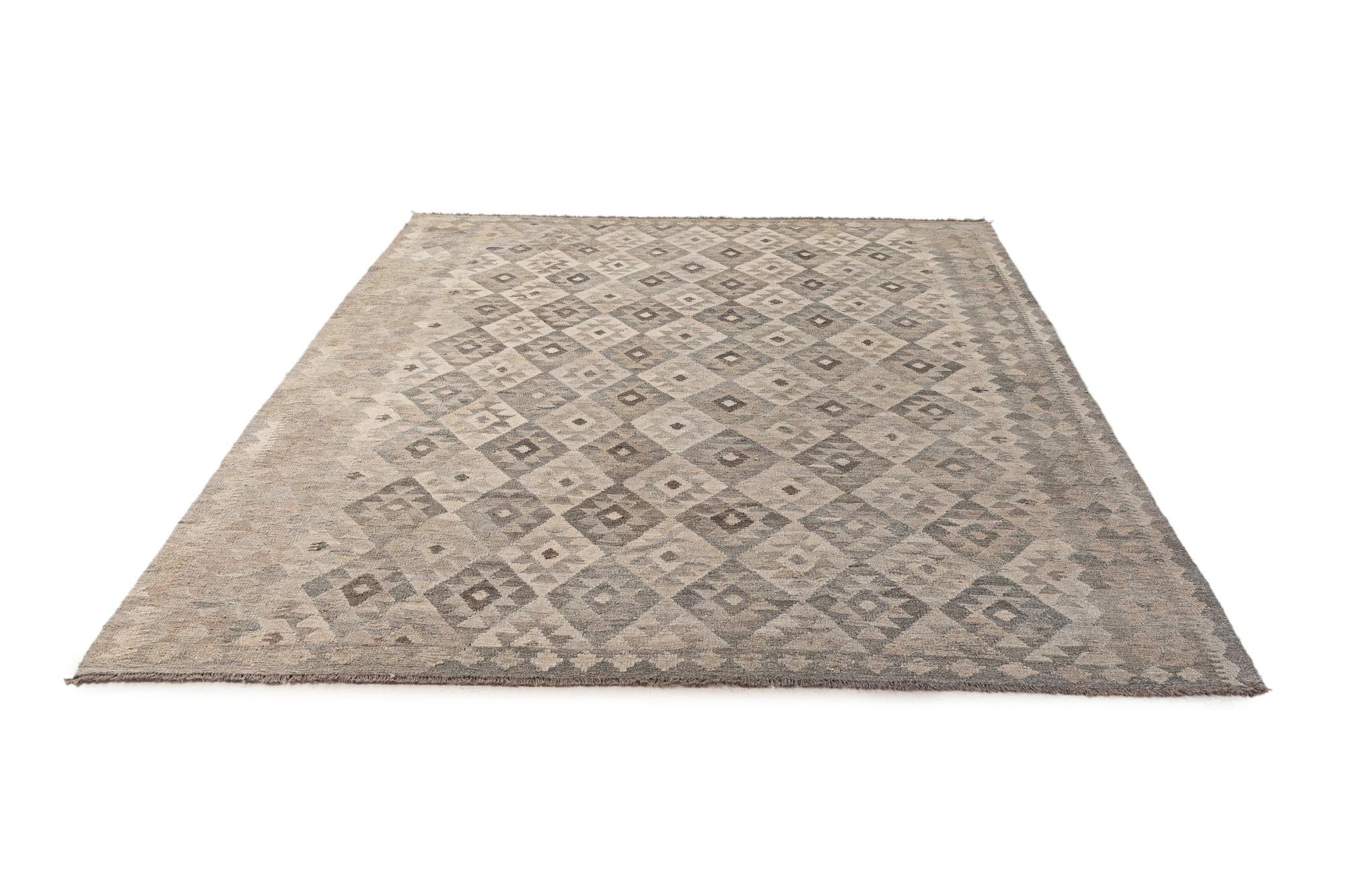 7' 1 x 9' 9 Hand Woven Kilim Maymana Wool Rug