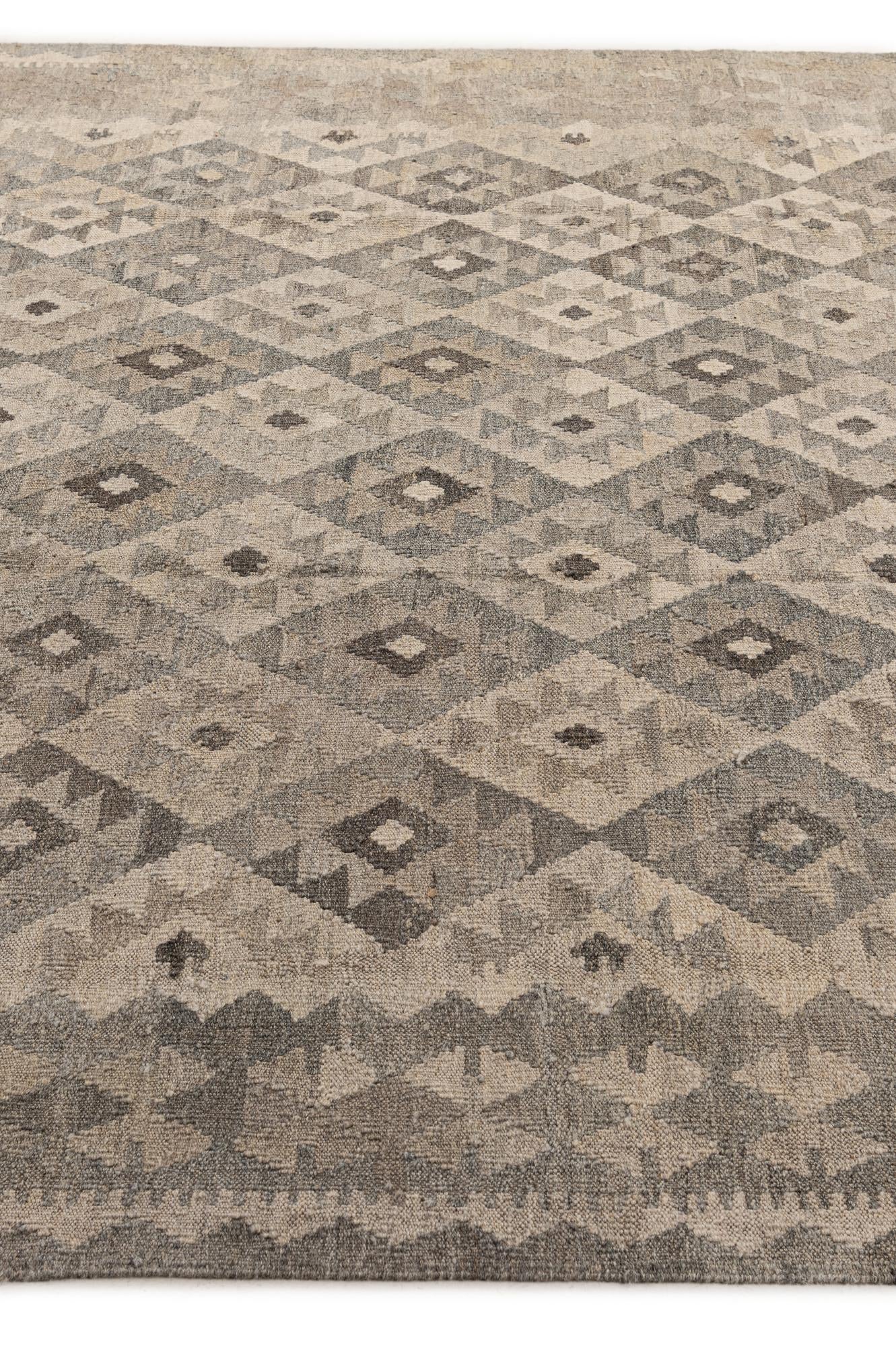7' 1 x 9' 9 Hand Woven Kilim Maymana Wool Rug