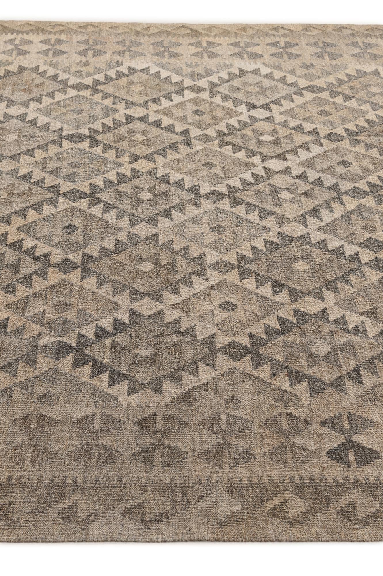 6' 9 x 10' Hand Woven Kilim Maymana Wool Rug