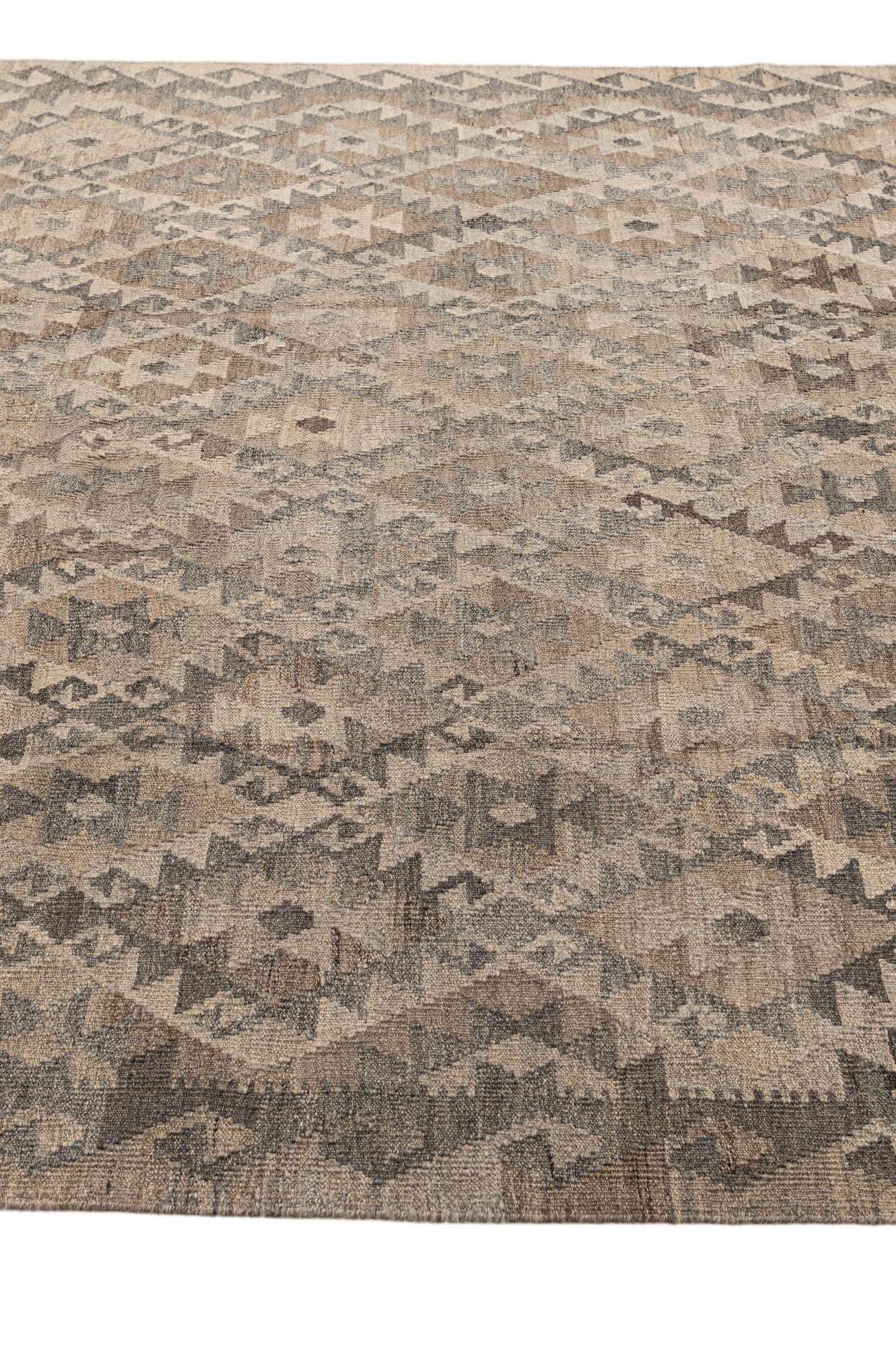6' 10 x 9' 9 Hand Woven Kilim Maymana Wool Rug