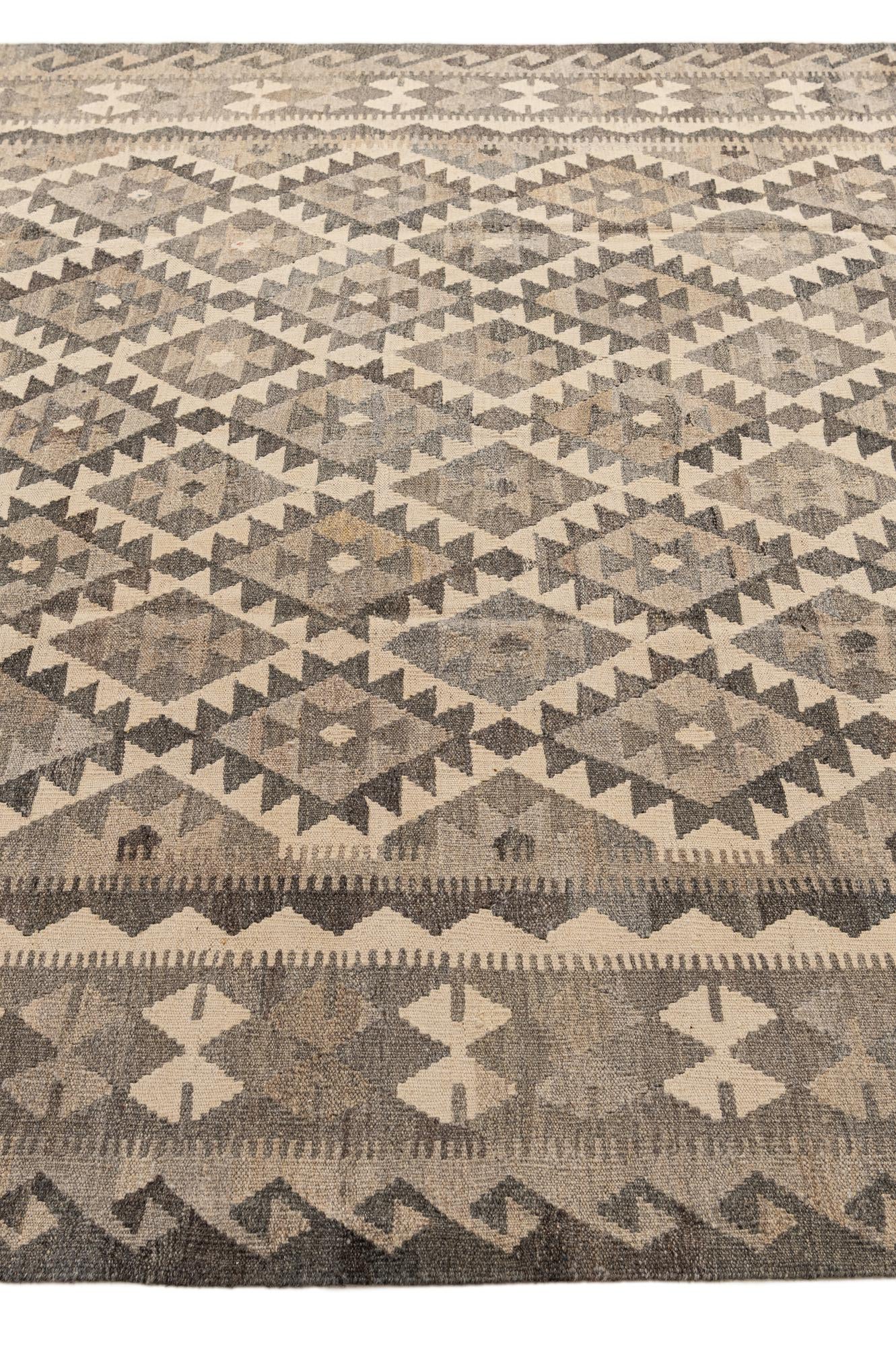 7' x 9' 10 Hand Woven Kilim Maymana Wool Rug