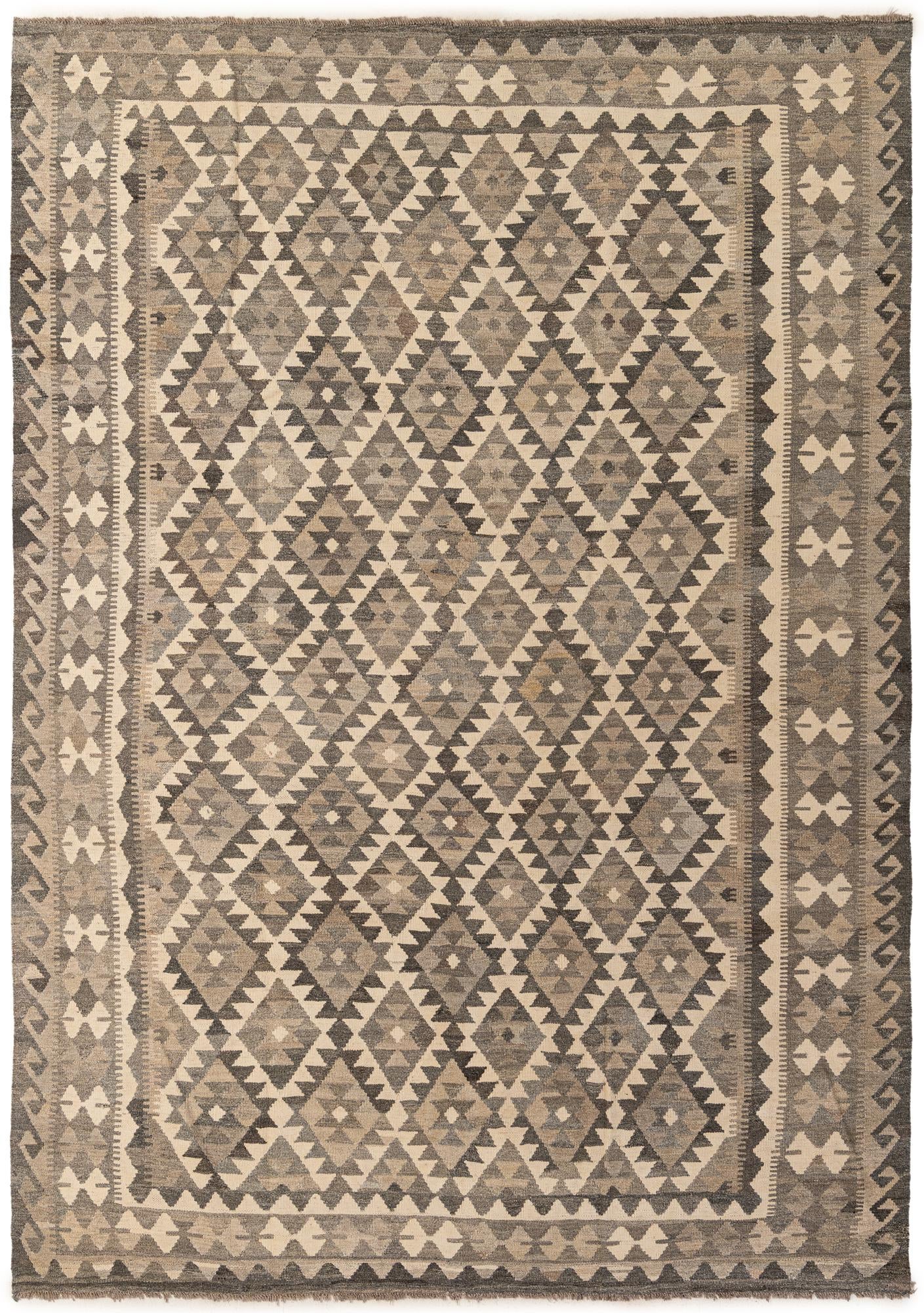 7' x 9' 10 Hand Woven Kilim Maymana Wool Rug