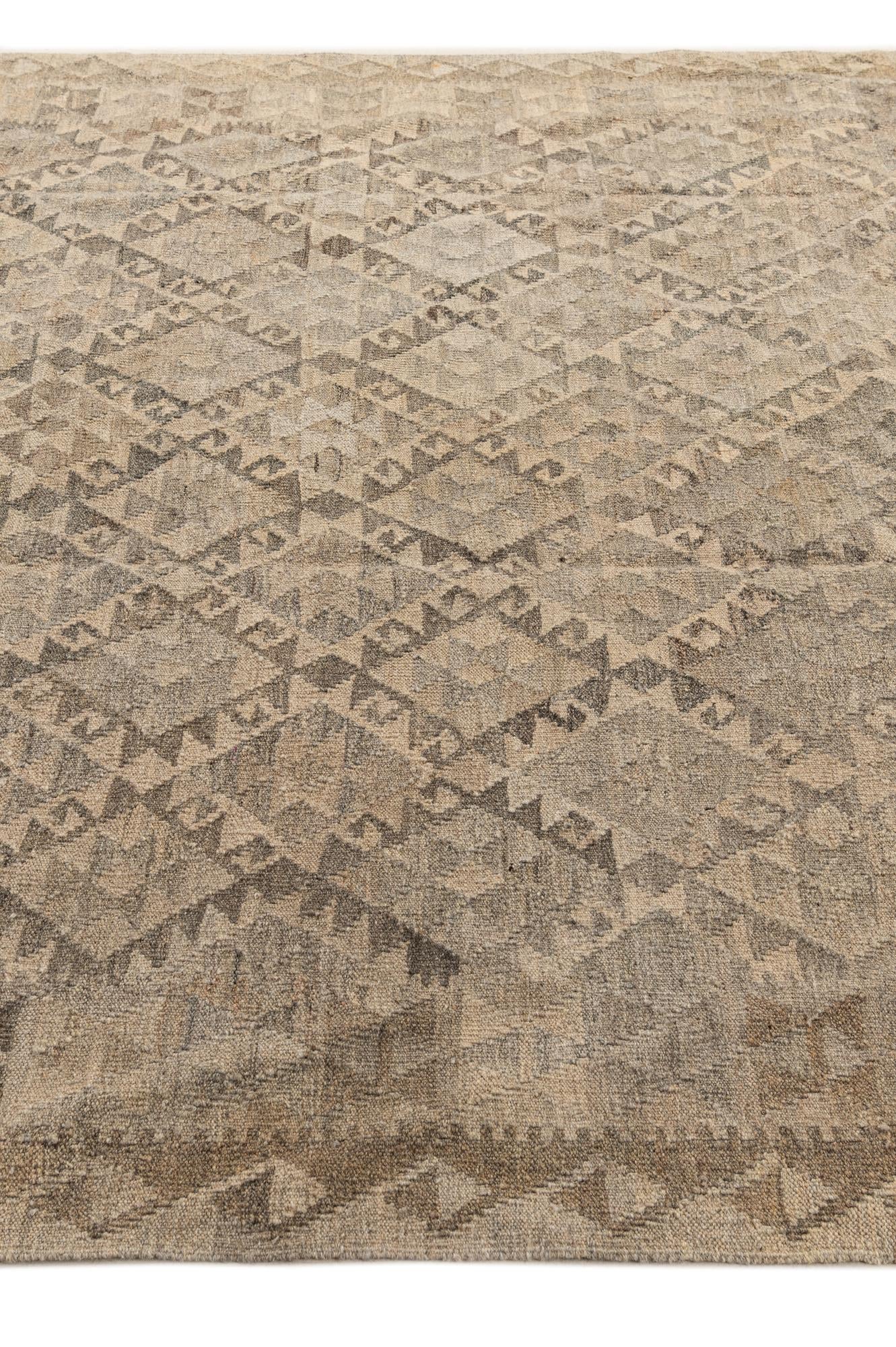 6' 7 x 9' 7 Hand Woven Kilim Maymana Wool Rug