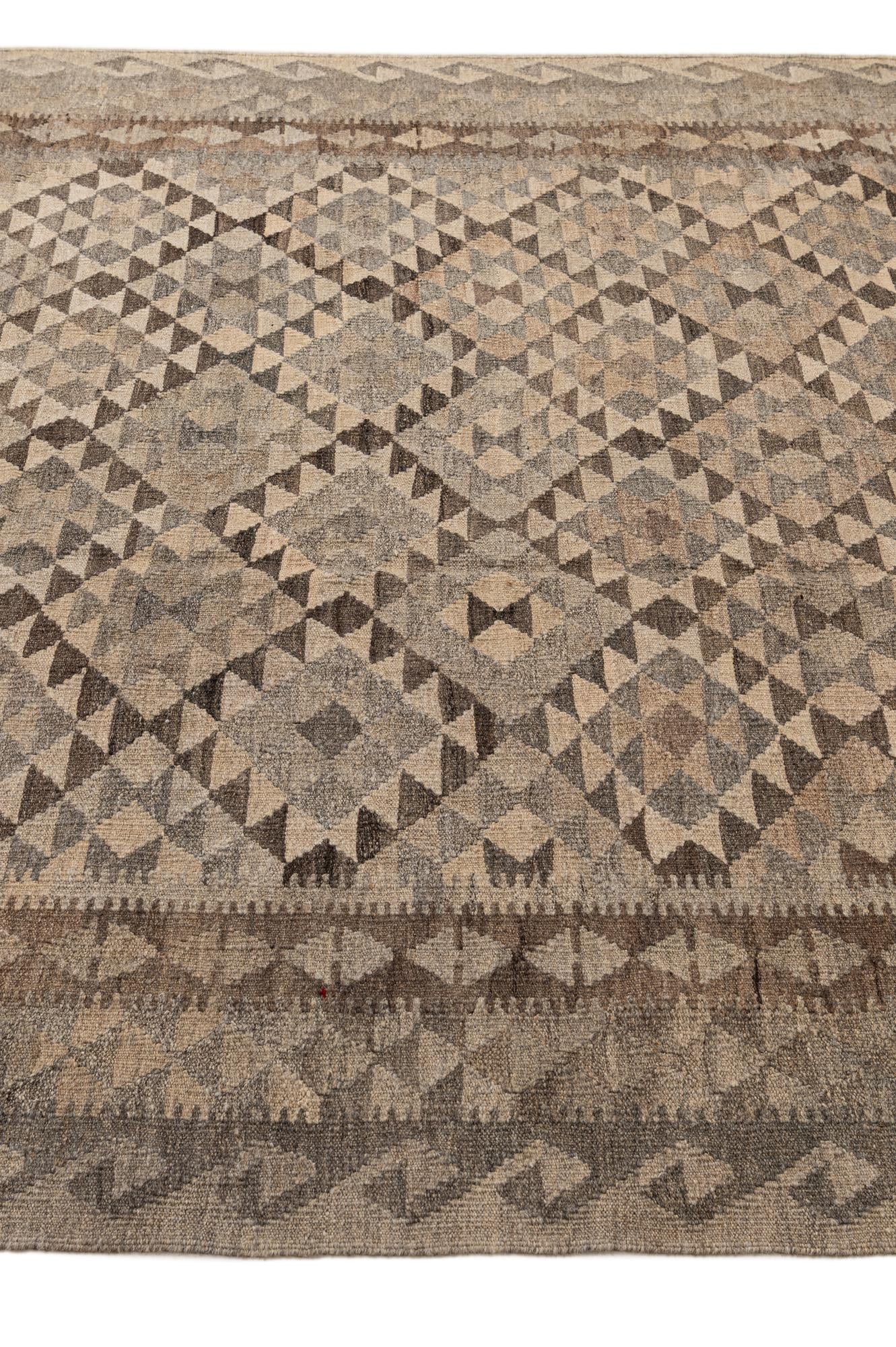 6' 9 x 9' 10 Hand Woven Kilim Maymana Wool Rug
