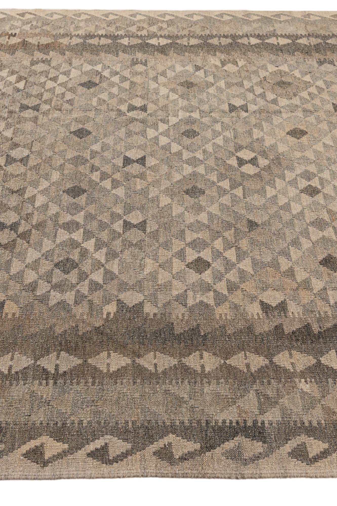 7' x 9' 11 Hand Woven Kilim Maymana Wool Rug
