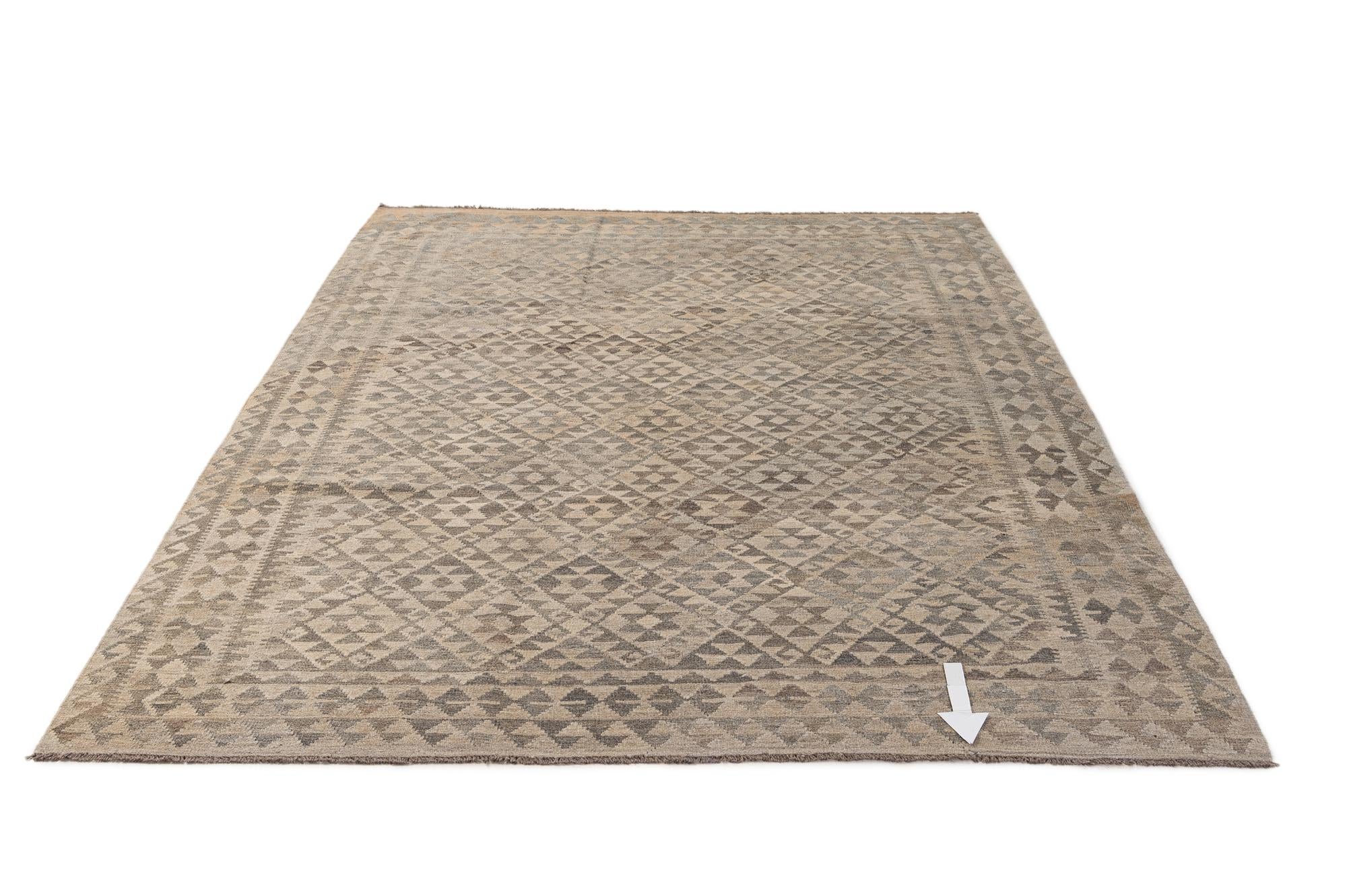 6' 10 x 10' Hand Woven Kilim Maymana Wool Rug