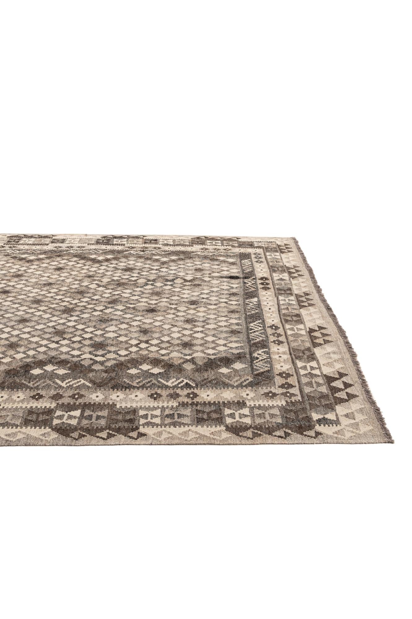 6' 9 x 10' 3 Hand Woven Kilim Maymana Wool Rug