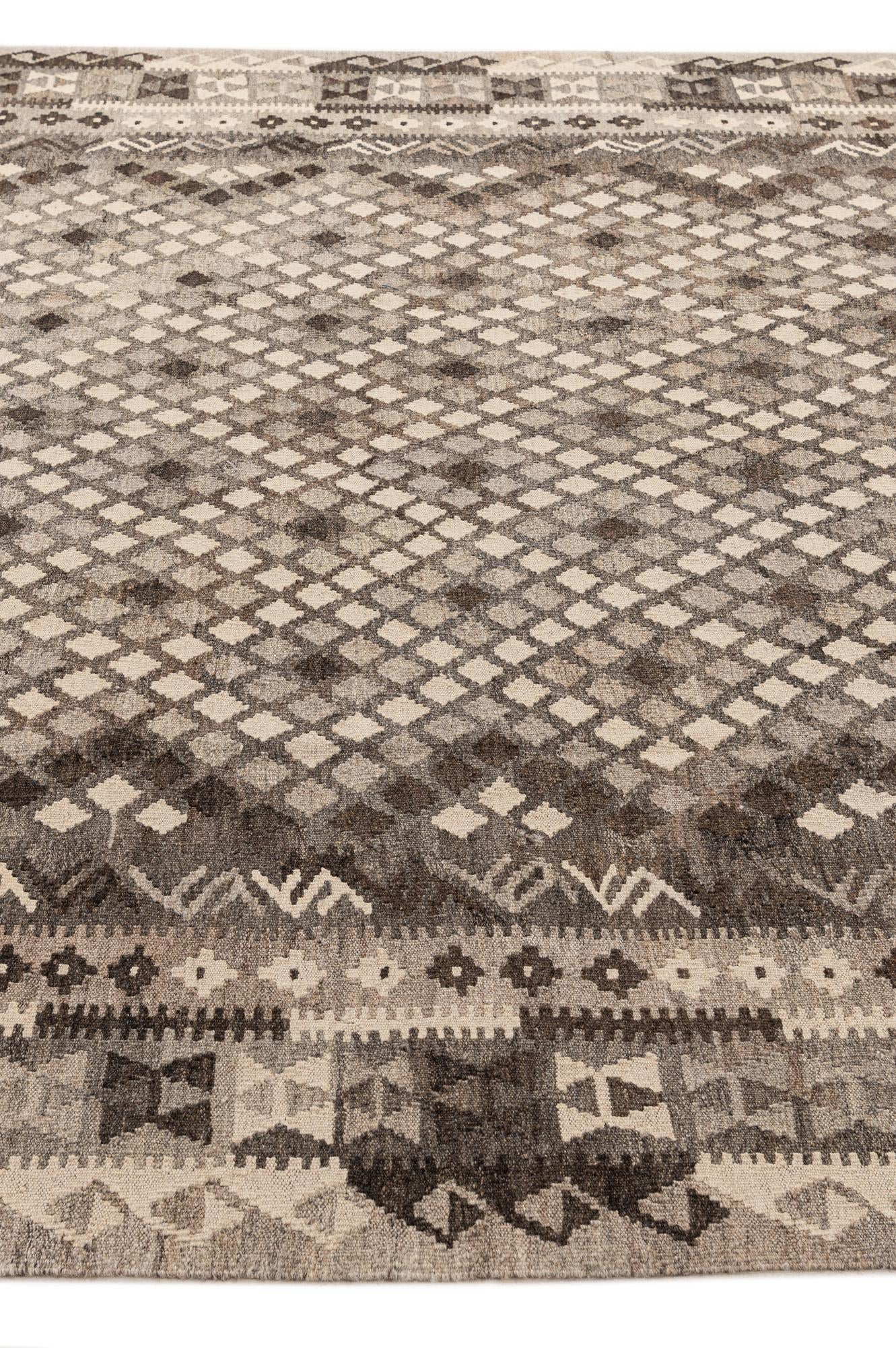 6' 9 x 10' 3 Hand Woven Kilim Maymana Wool Rug