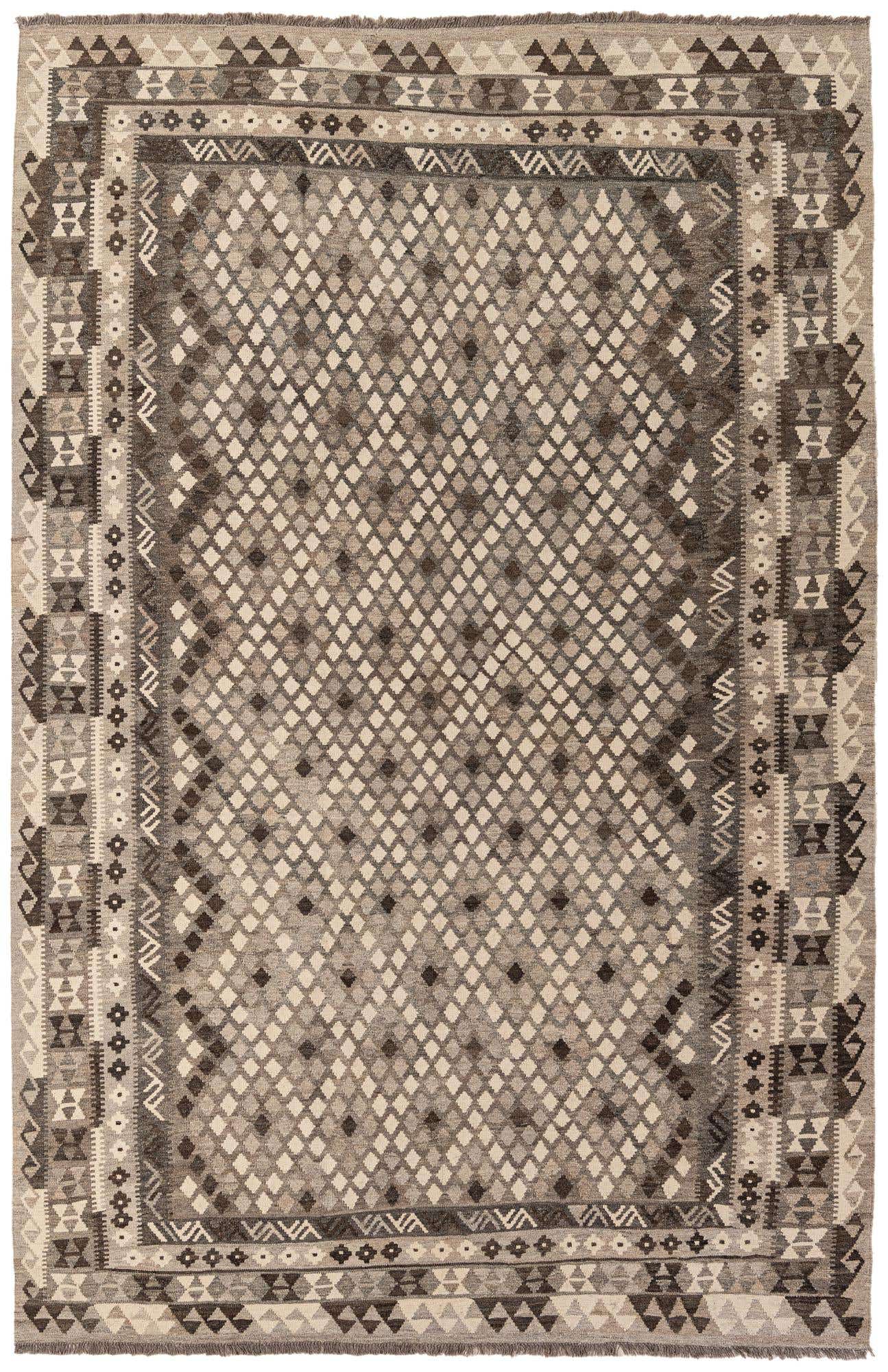 6' 9 x 10' 3 Hand Woven Kilim Maymana Wool Rug