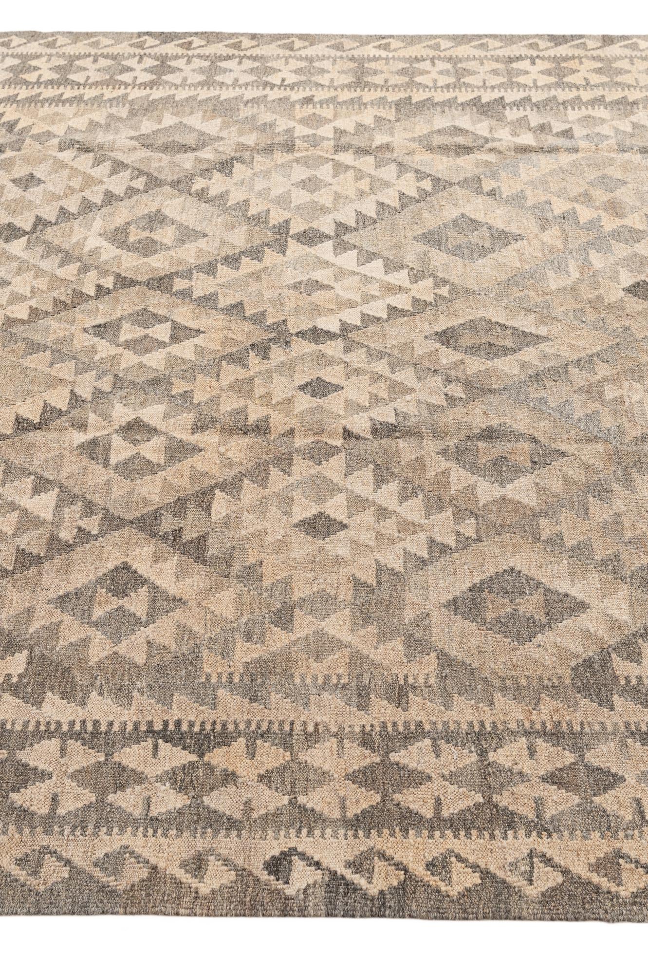 6' 10 x 10' 3 Hand Woven Kilim Maymana Wool Rug