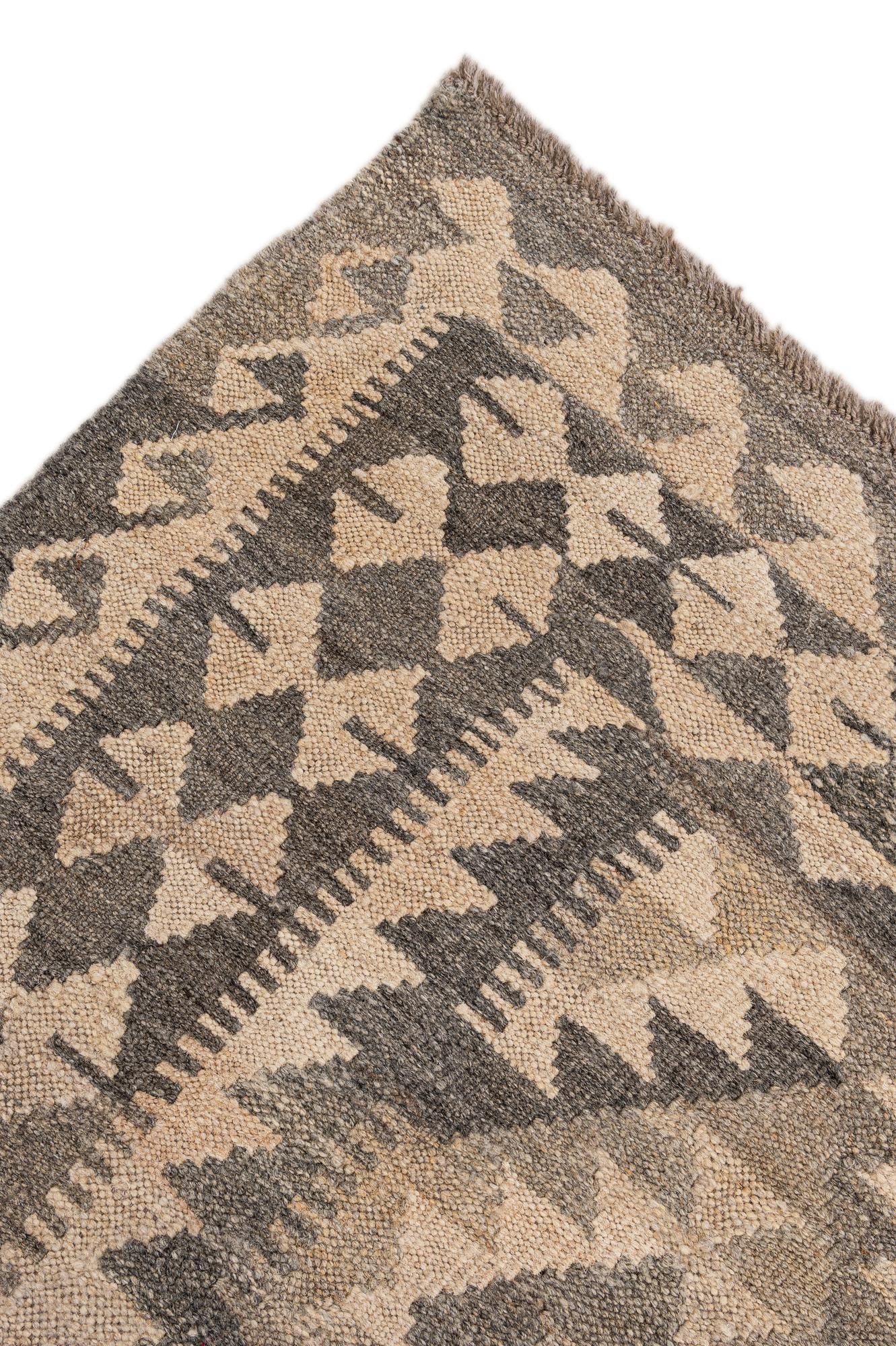 6' 10 x 10' 3 Hand Woven Kilim Maymana Wool Rug