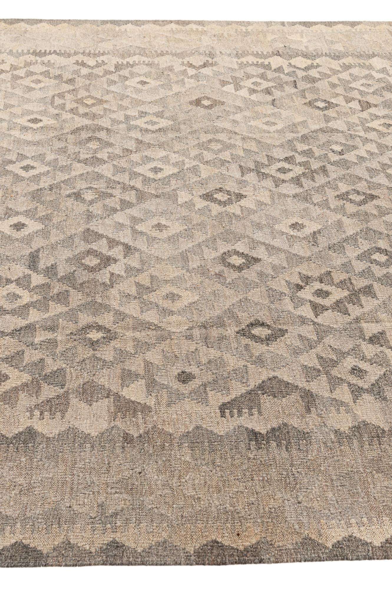 7' 3 x 9' 9 Hand Woven Kilim Maymana Wool Rug