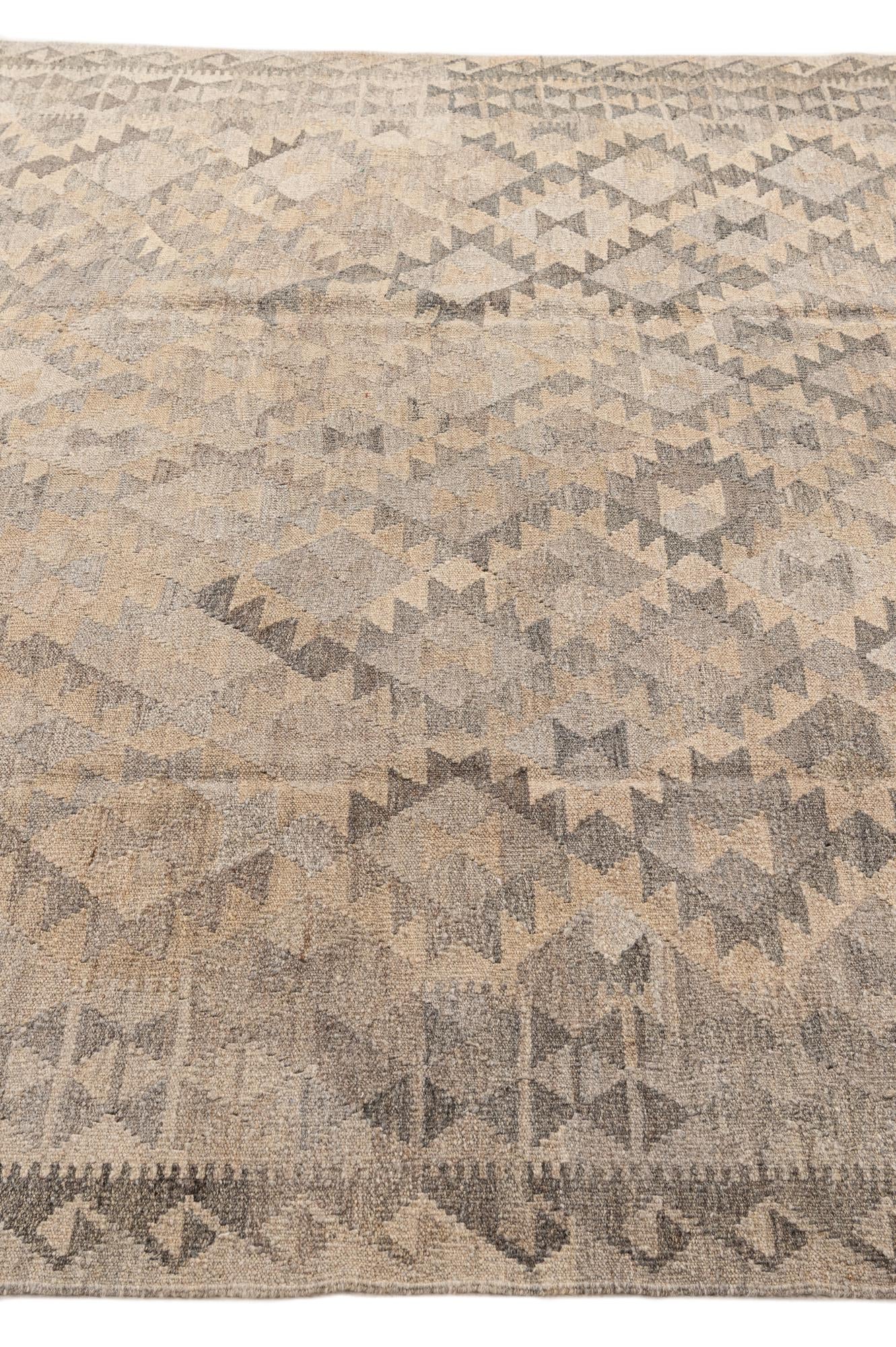 7' 1 x 9' 8 Hand Woven Kilim Maymana Wool Rug