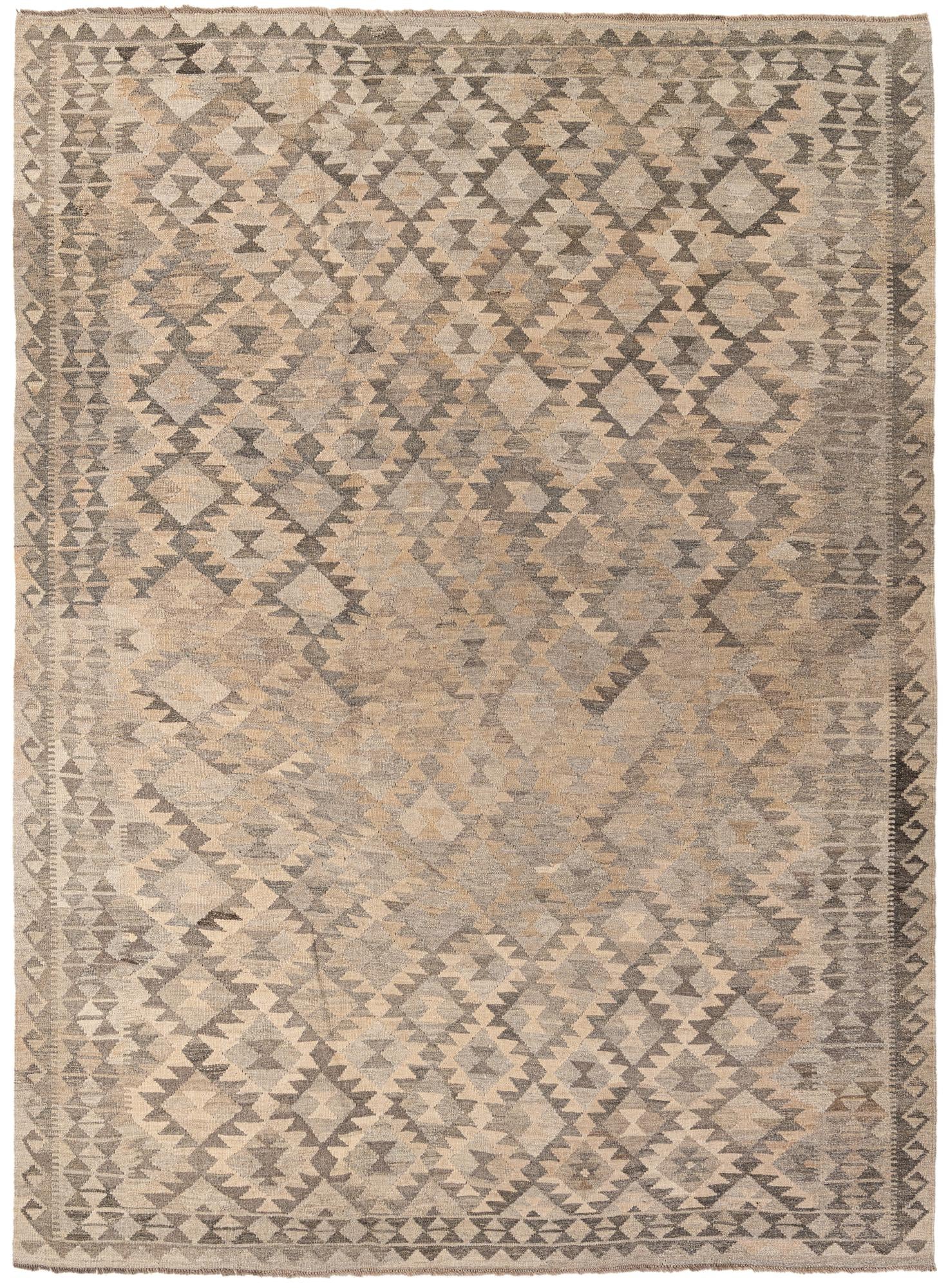 7' 1 x 9' 8 Hand Woven Kilim Maymana Wool Rug