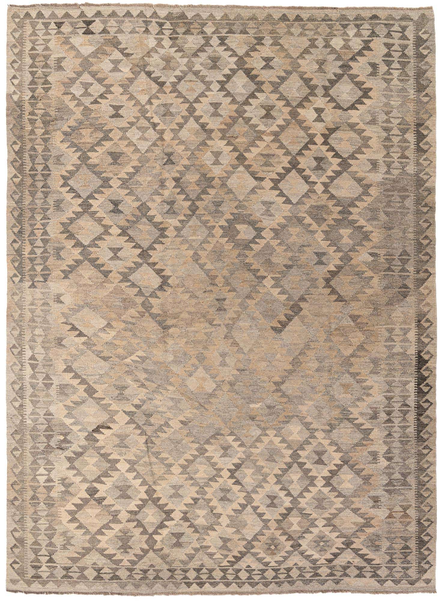 7' 1 x 9' 8 Hand Woven Kilim Maymana Wool Rug