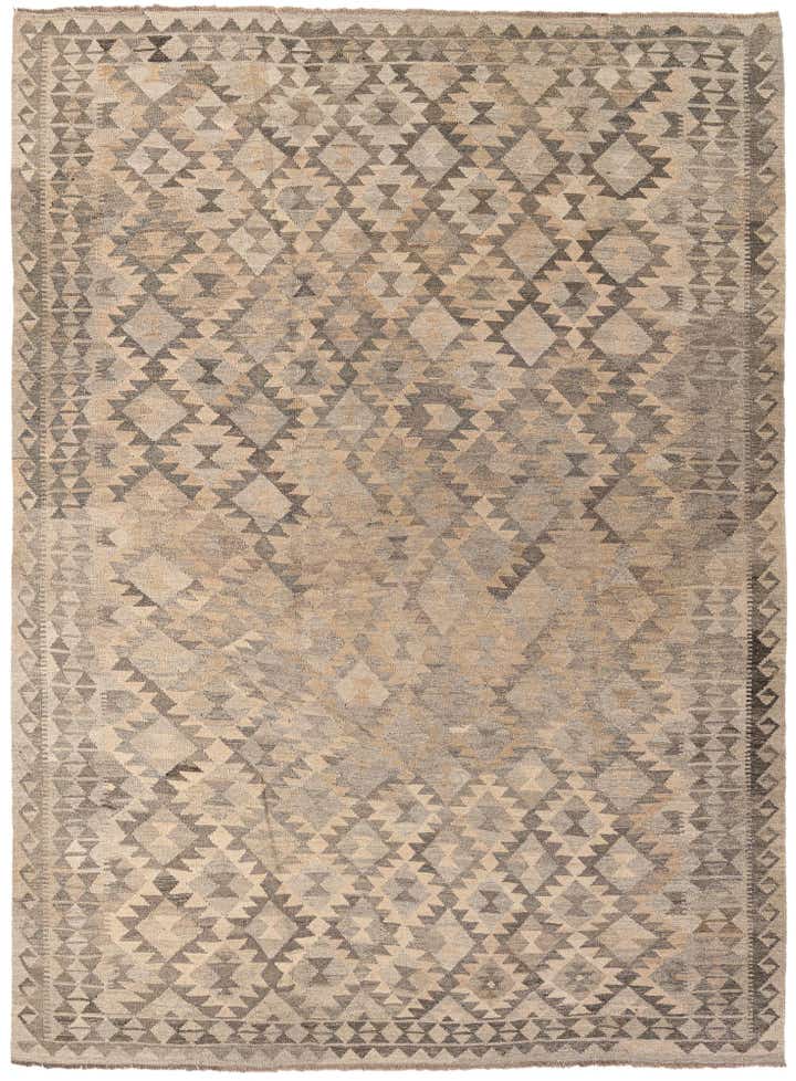 7' 1 x 9' 8 Hand Woven Kilim Maymana Wool Rug