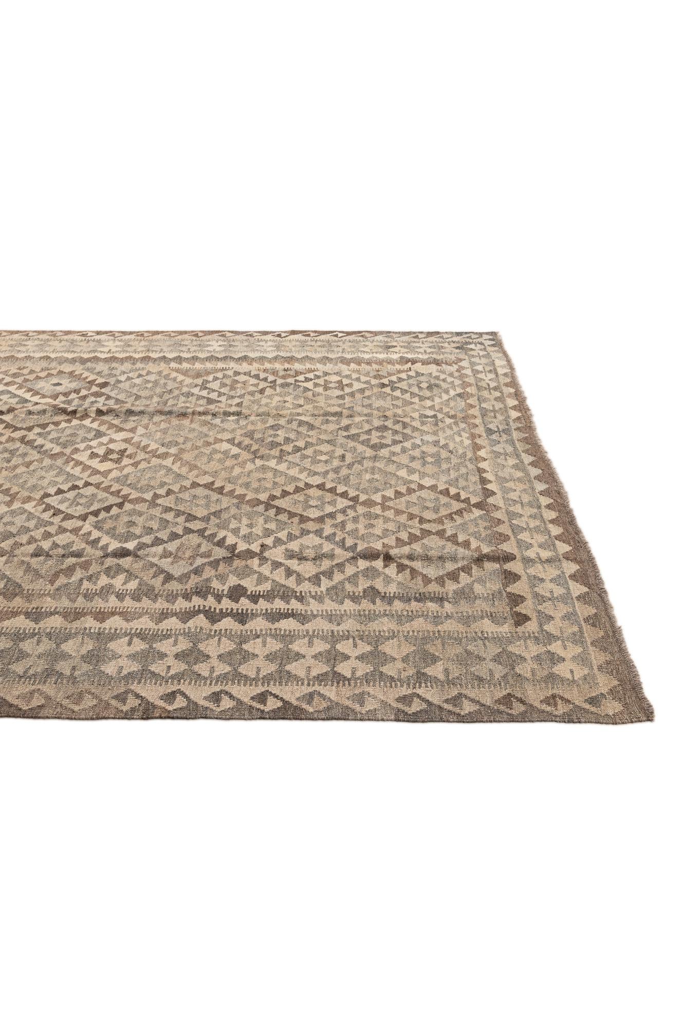 7' 2 x 9' 9 Hand Woven Kilim Maymana Wool Rug