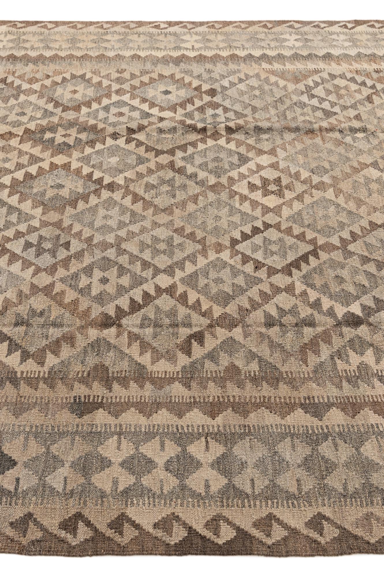 7' 2 x 9' 9 Hand Woven Kilim Maymana Wool Rug