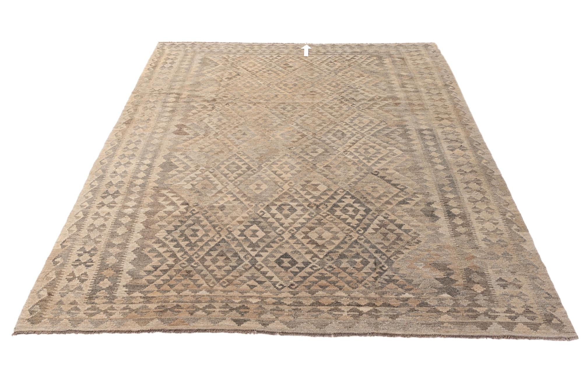 7' 3 x 10' 3 Hand Woven Kilim Maymana Wool Rug