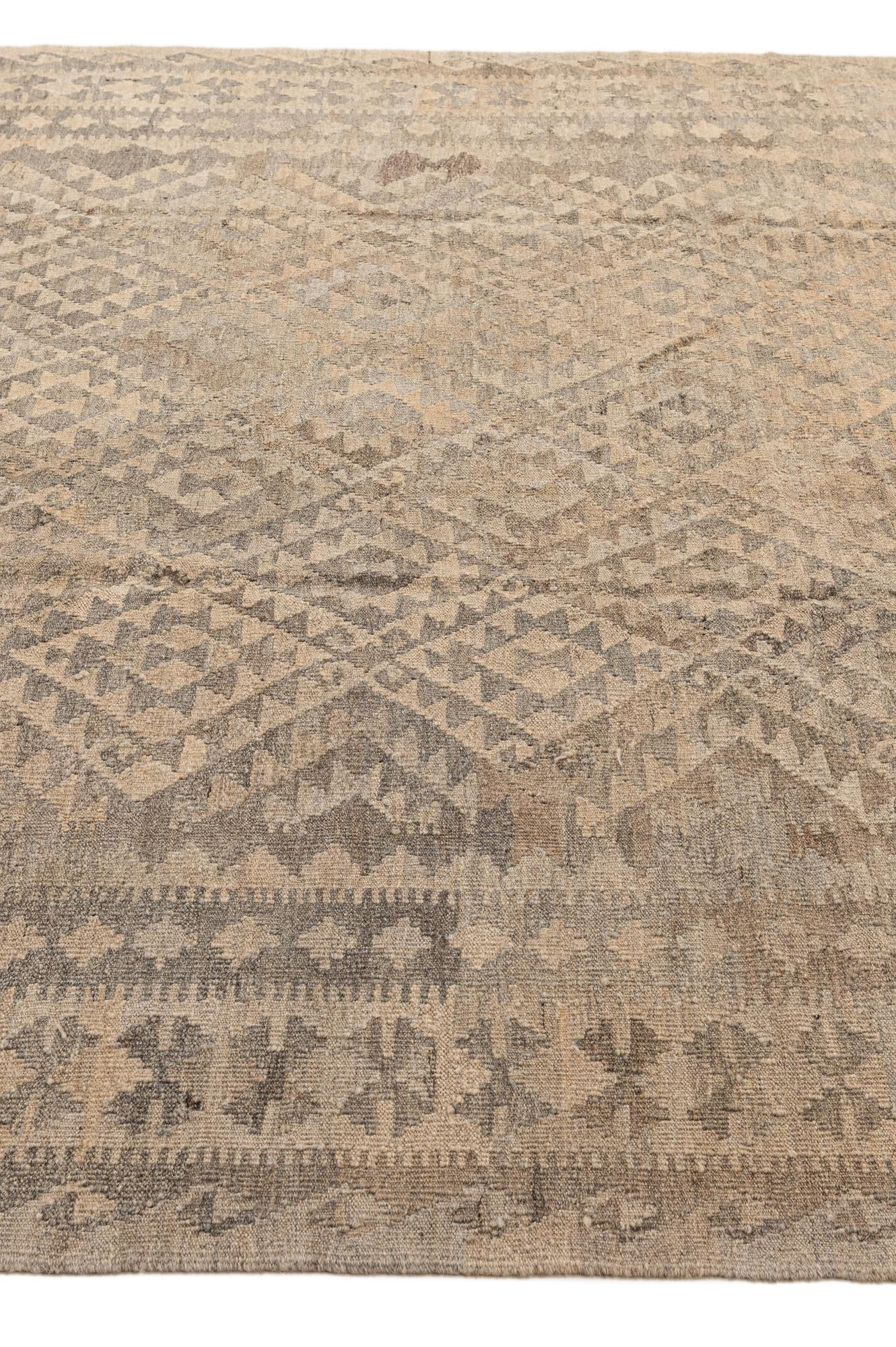 7' 3 x 10' 3 Hand Woven Kilim Maymana Wool Rug