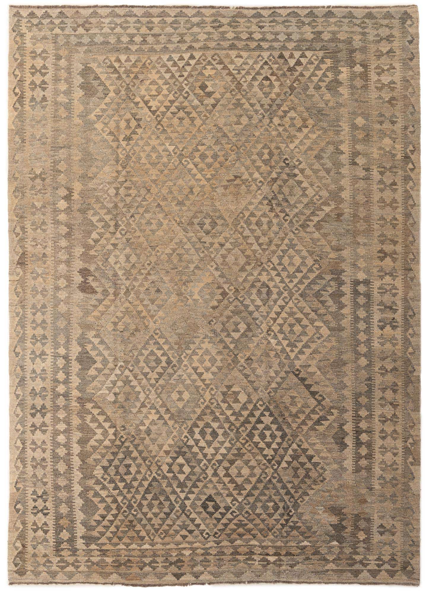 7' 3 x 10' 3 Hand Woven Kilim Maymana Wool Rug