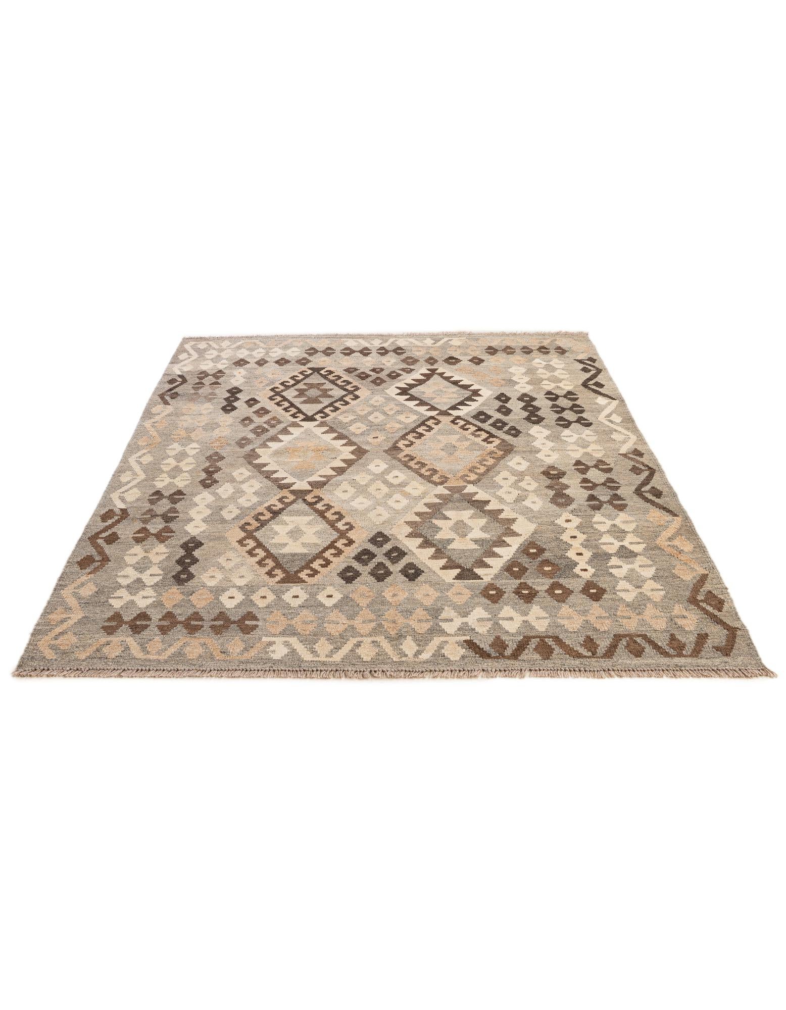 5' 2 x 6' 6 Hand Woven Kilim Maymana Wool Rug
