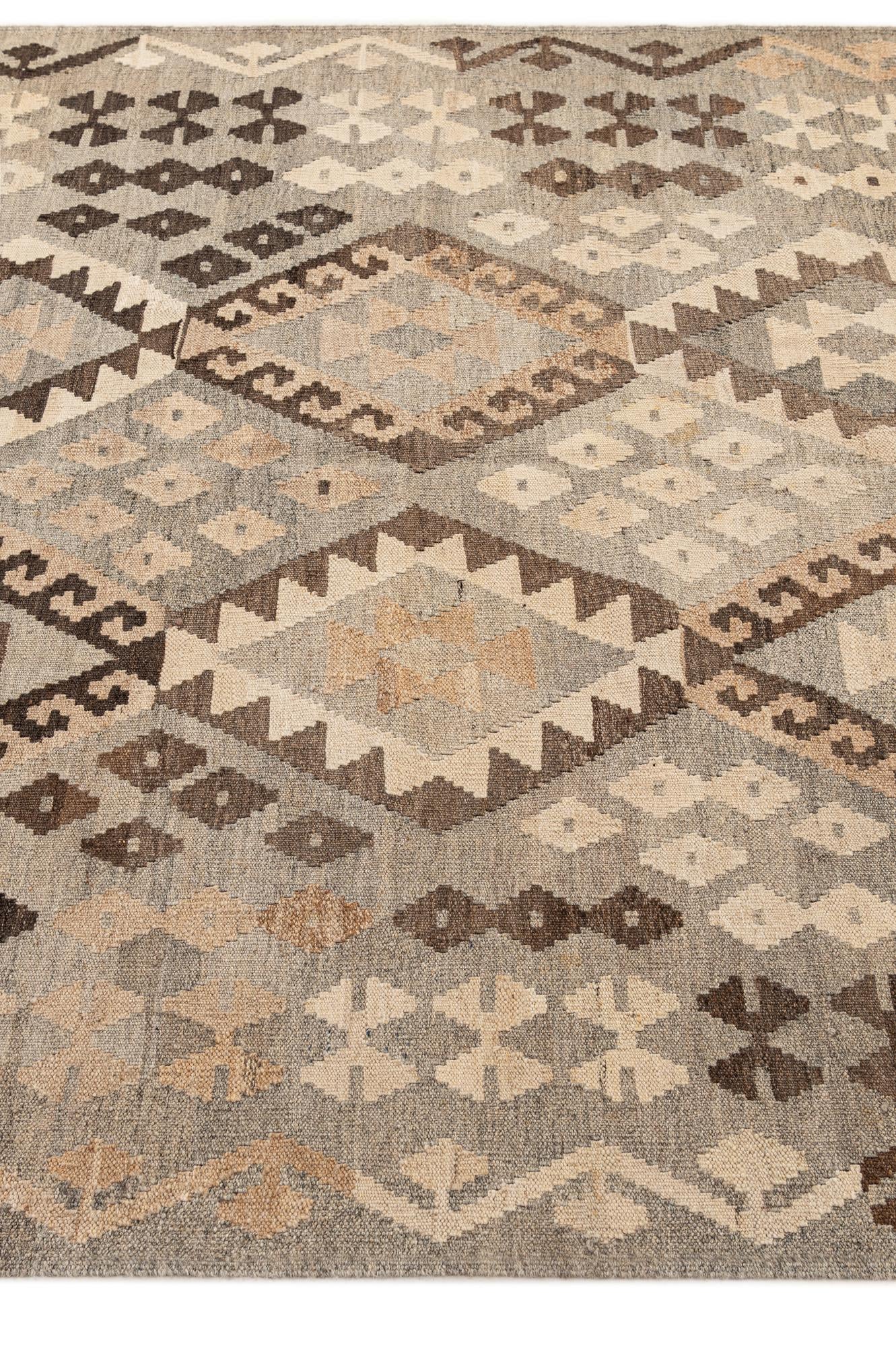 5' 2 x 6' 6 Hand Woven Kilim Maymana Wool Rug
