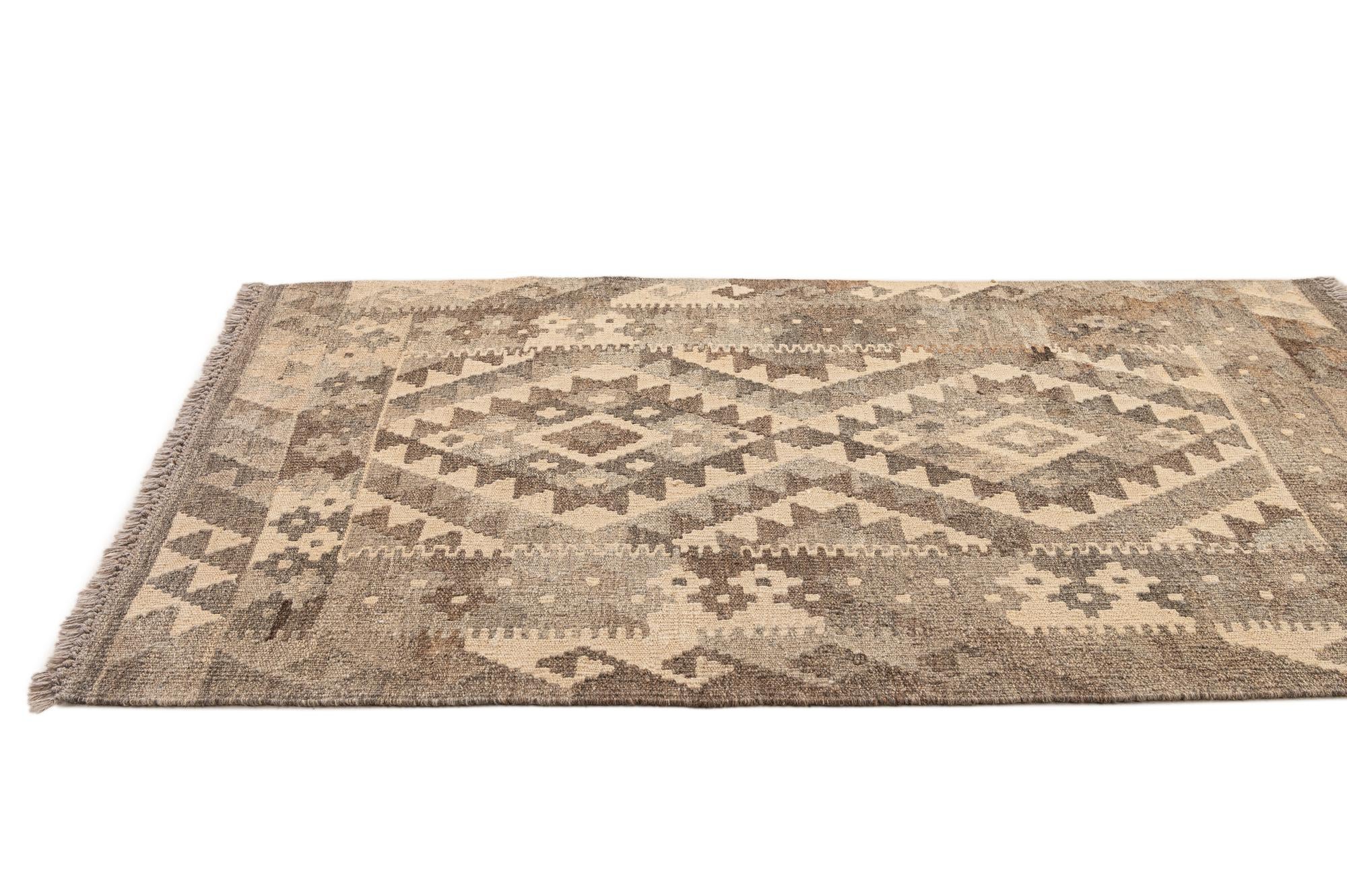 2' 9 x 4' 2 Hand Woven Kilim Maymana Wool Rug