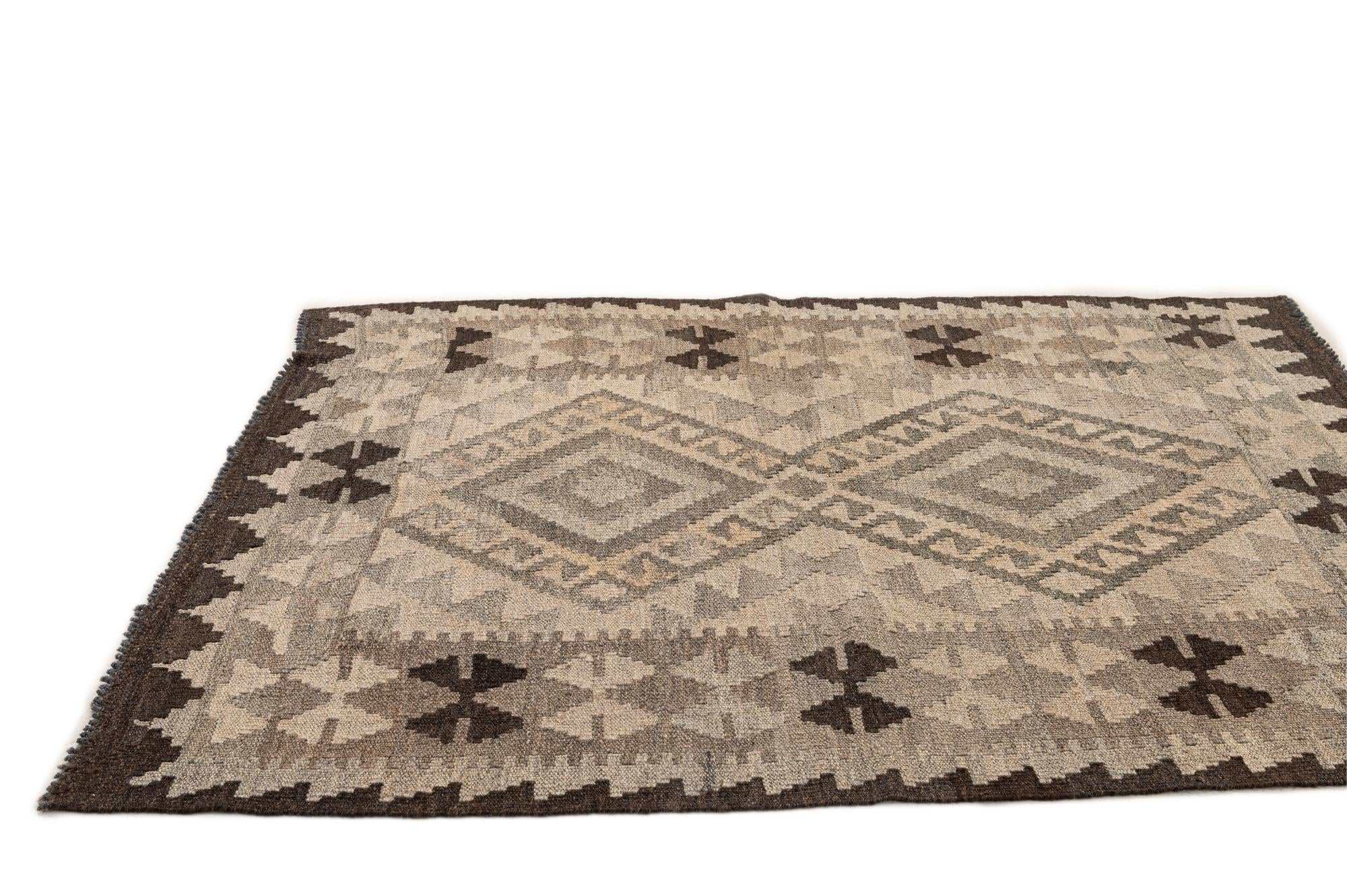 3' 4 x 4' 1 Hand Woven Kilim Maymana Wool Rug