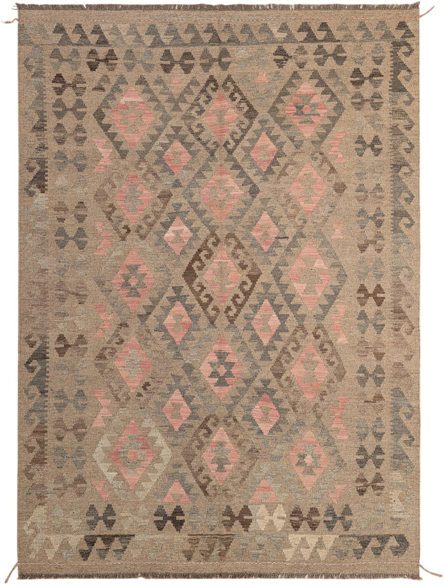 6' x 8' 3 Hand Woven Kilim Maymana Wool Rug