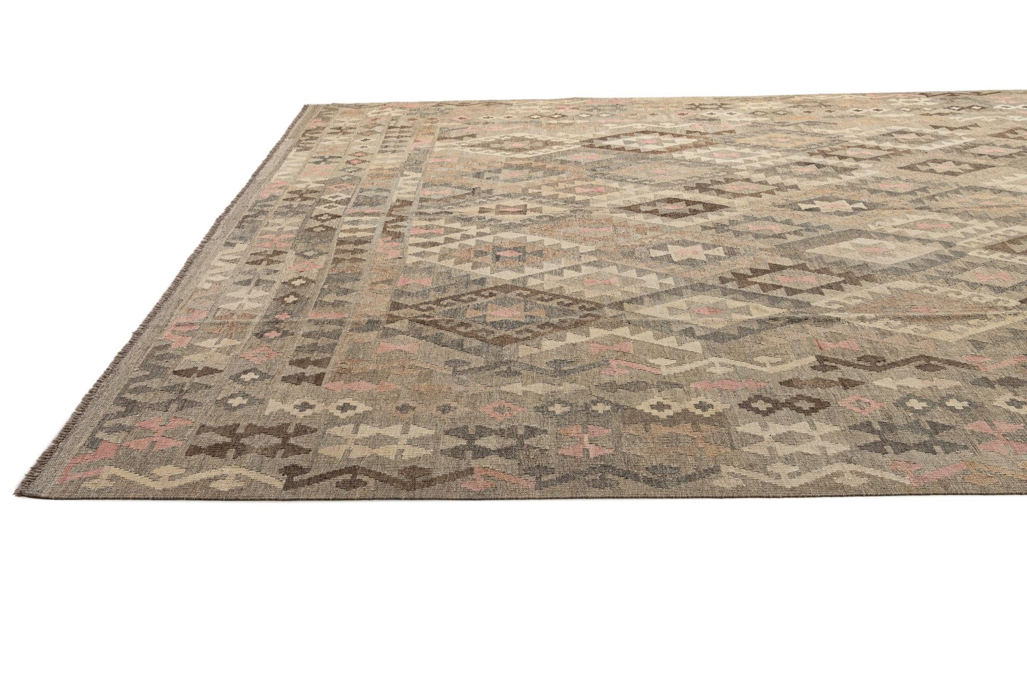 10' 7 x 12' 1 Hand Woven Kilim Maymana Wool Rug