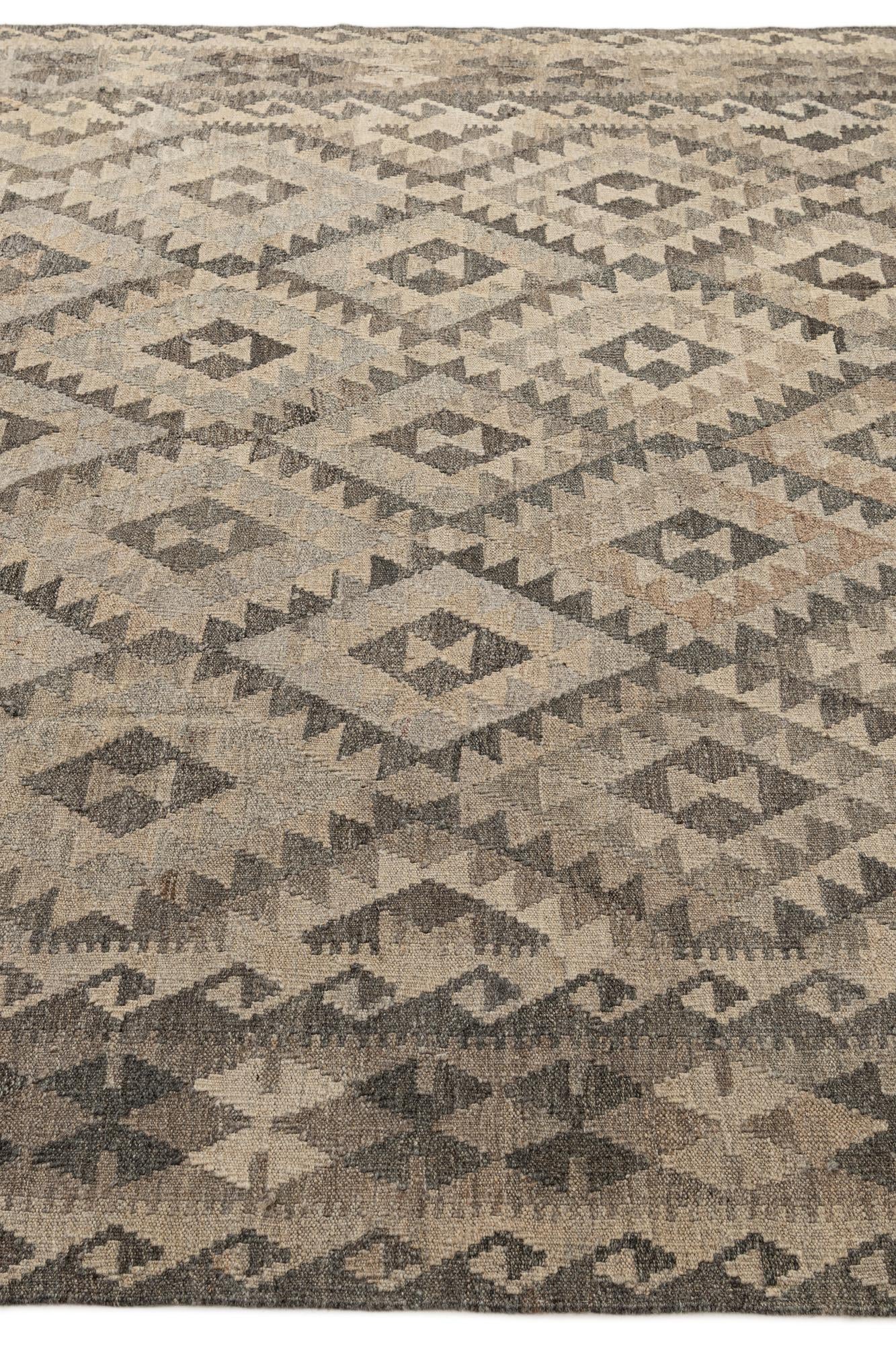 6' 10 x 9' 6 Hand Woven Kilim Maymana Wool Rug
