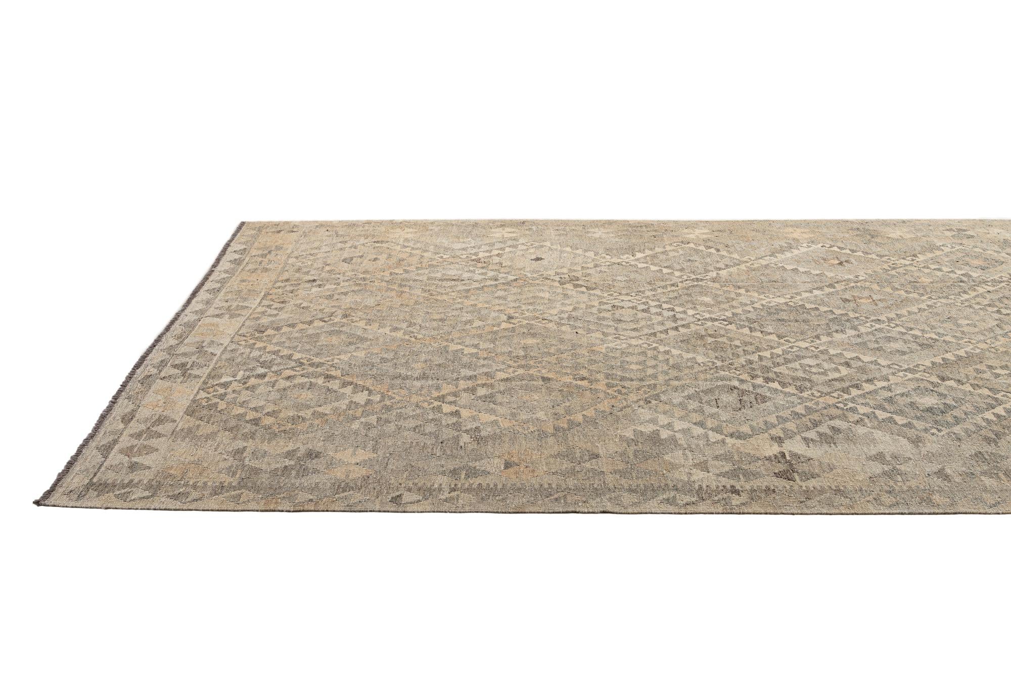 6' 11 x 10' 2 Hand Woven Kilim Maymana Wool Rug