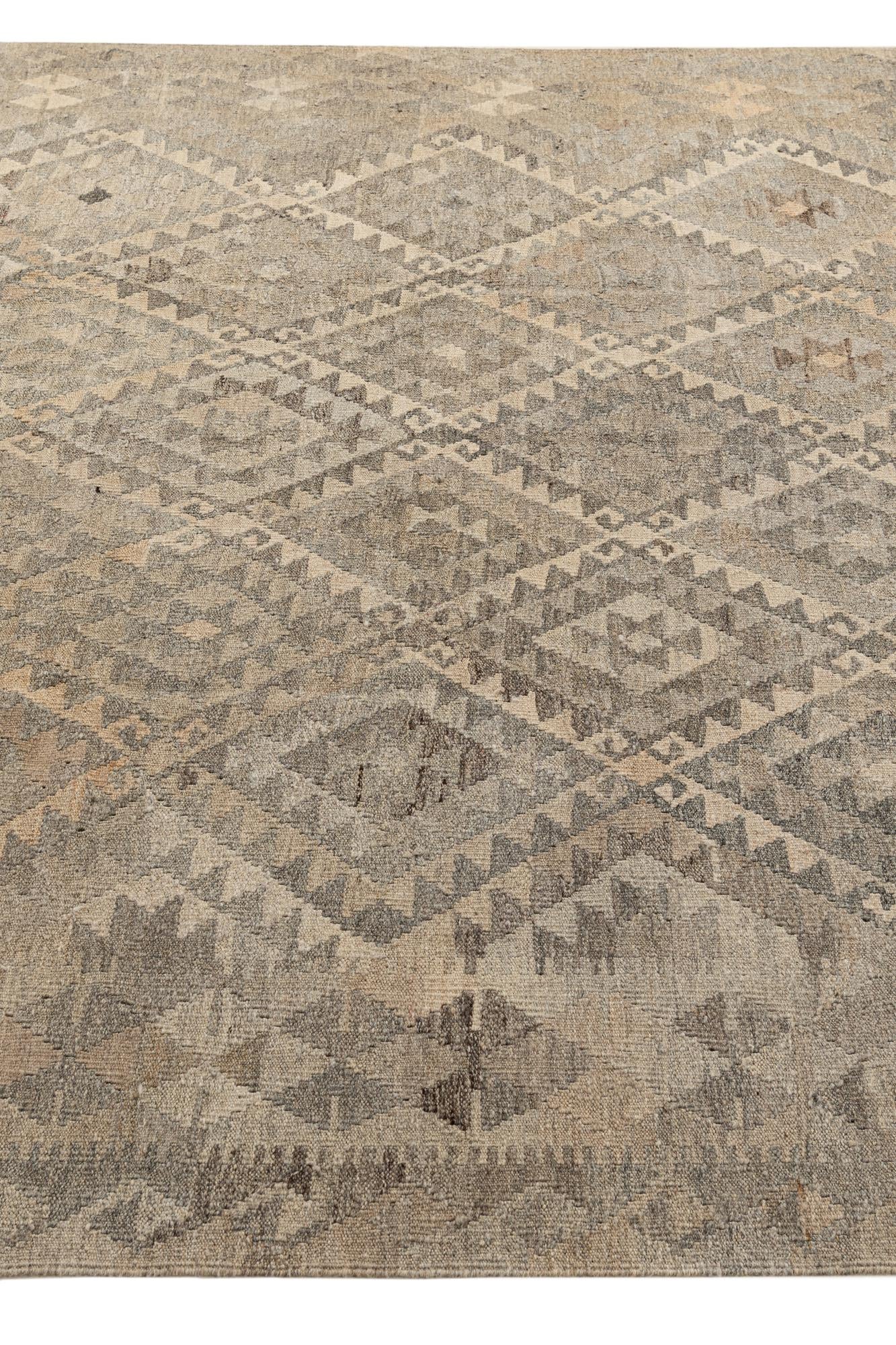 6' 11 x 10' 2 Hand Woven Kilim Maymana Wool Rug