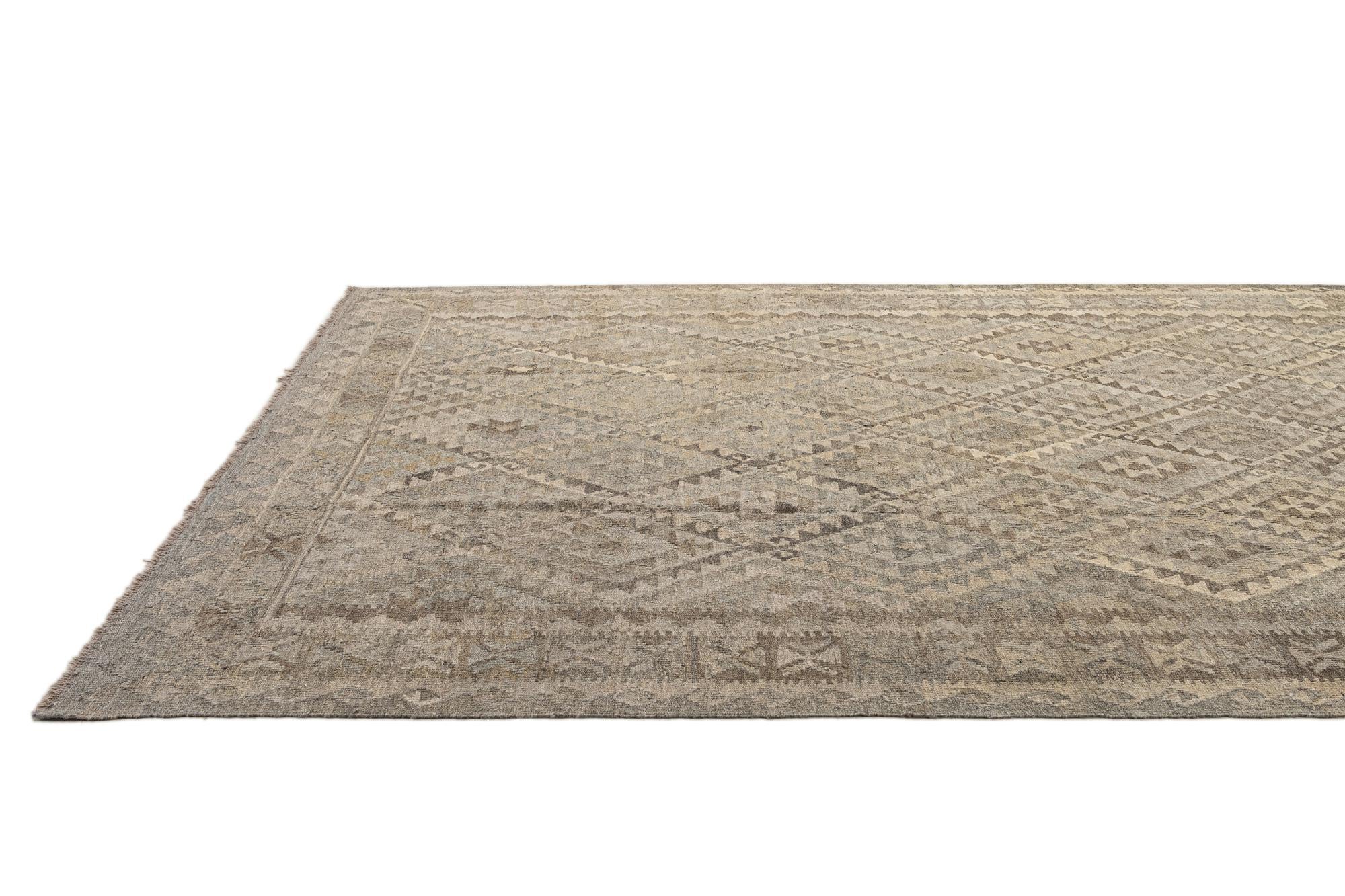 6' 11 x 10' 4 Hand Woven Kilim Maymana Wool Rug