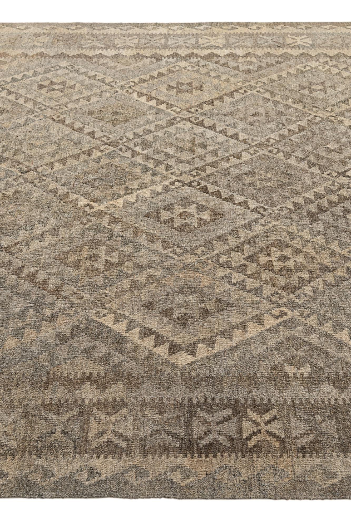 6' 11 x 10' 4 Hand Woven Kilim Maymana Wool Rug