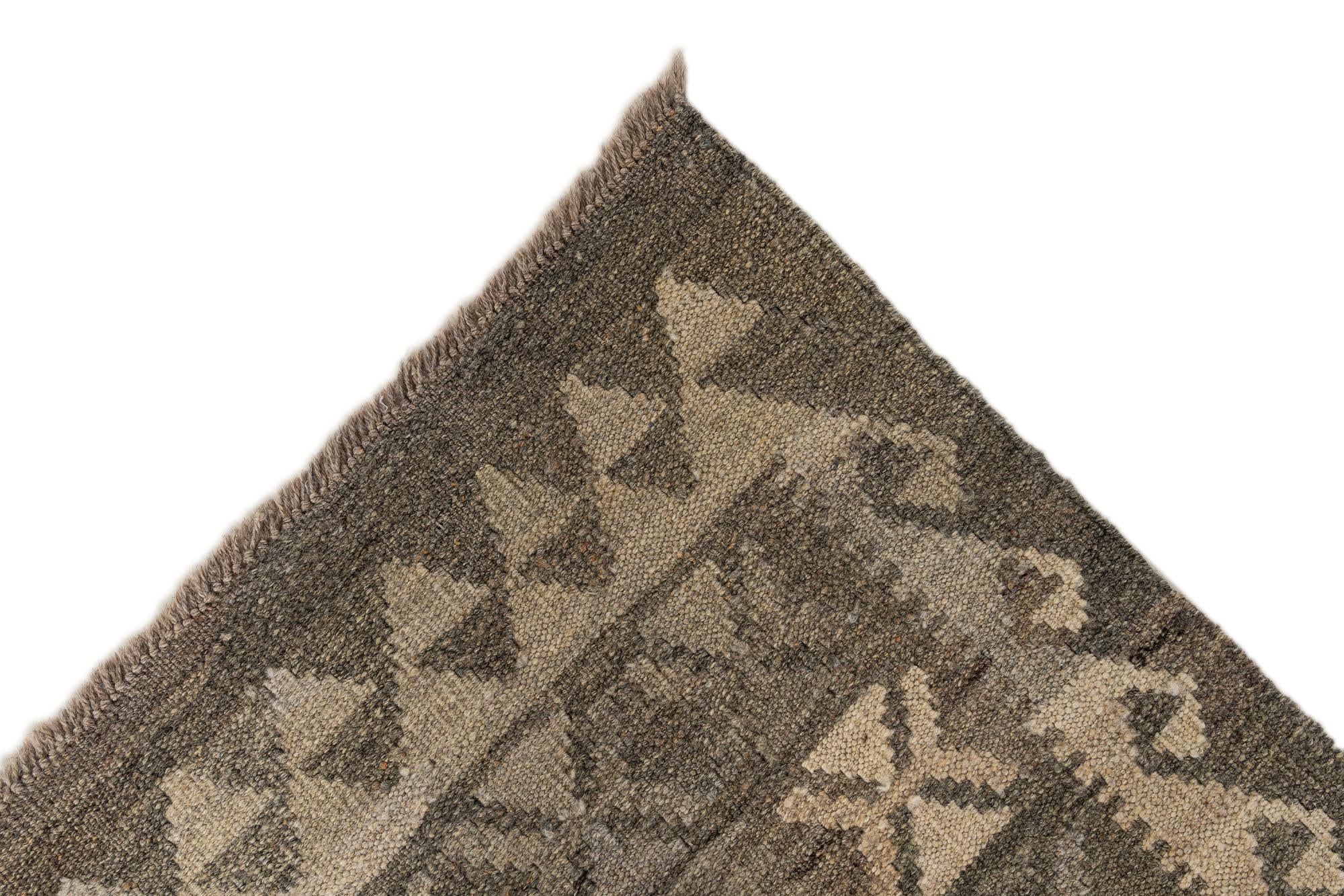 6' 11 x 10' 4 Hand Woven Kilim Maymana Wool Rug