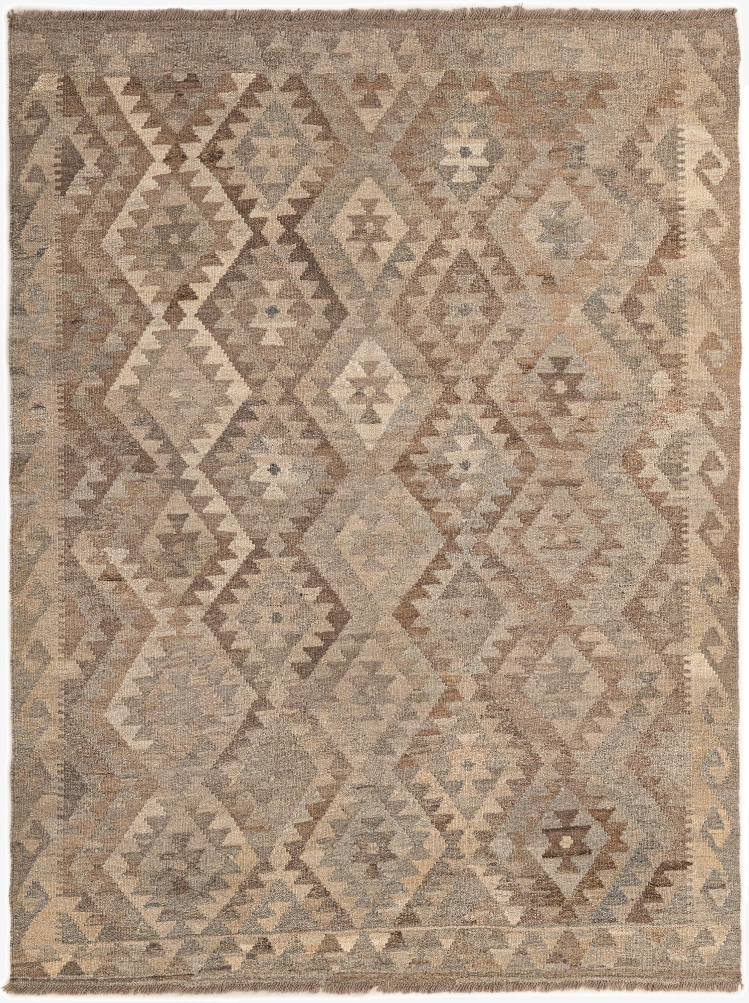 5' 1 x 6' 9  Hand Woven Kilim Maymana Wool Rug