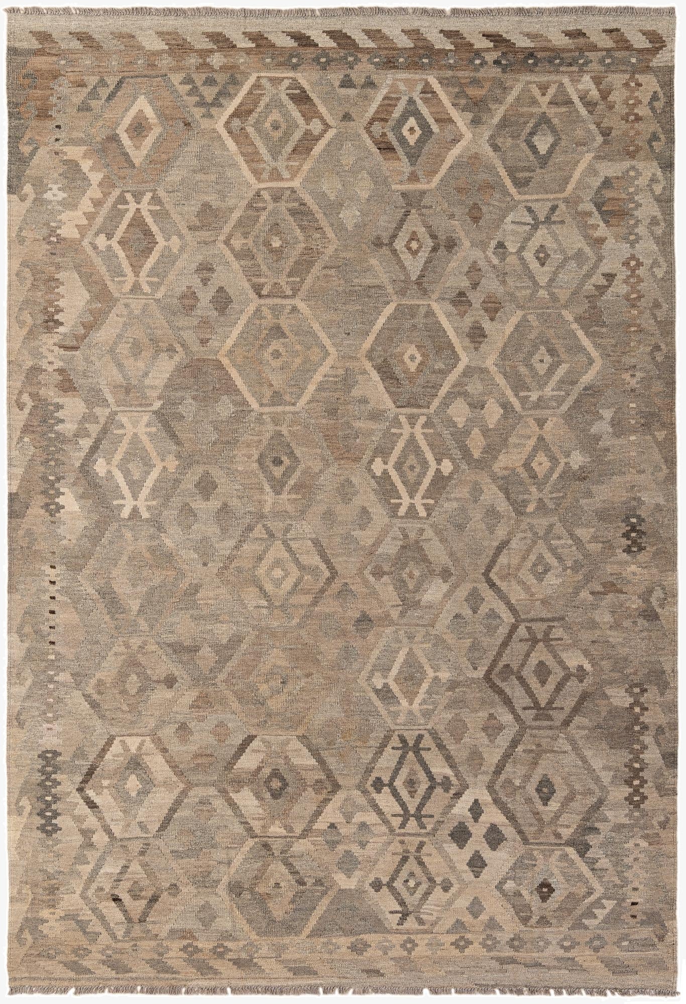 6' 9 x 9' 11  Hand Woven Kilim Maymana Wool Rug